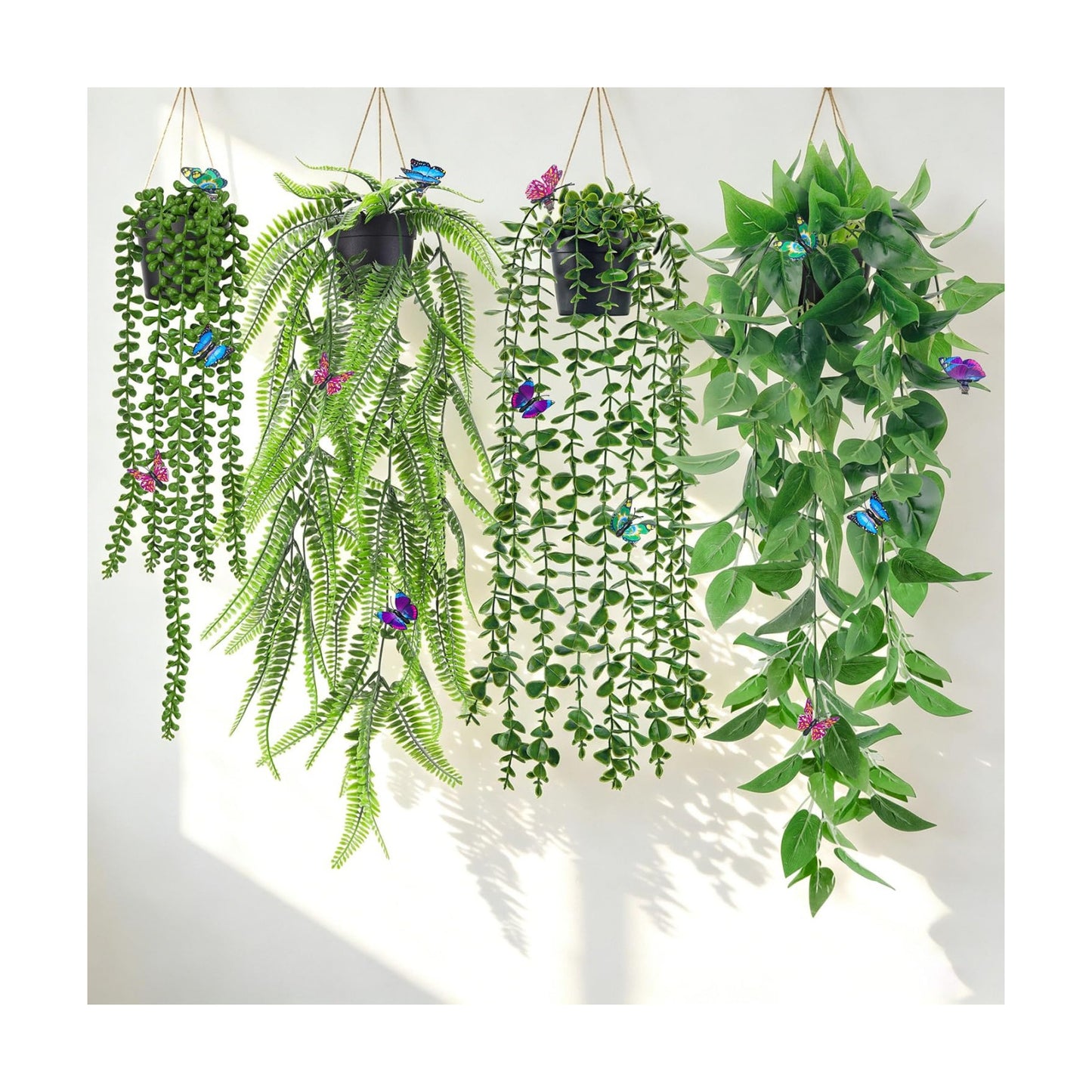 Der Rose 4 Pcs Fake Hanging Plants with Butterflies for Shelf Wall Decor