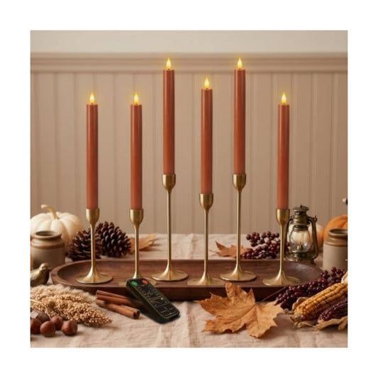 Homemory 9.6 Inch Real Wax Flameless Taper Candles, Terracotta LED Candlesticks 6 Pcs with 3D Flame Remote and Timer, Battery Operated for Thanksgiving Mother's Day Teacher Appreciation Gifts