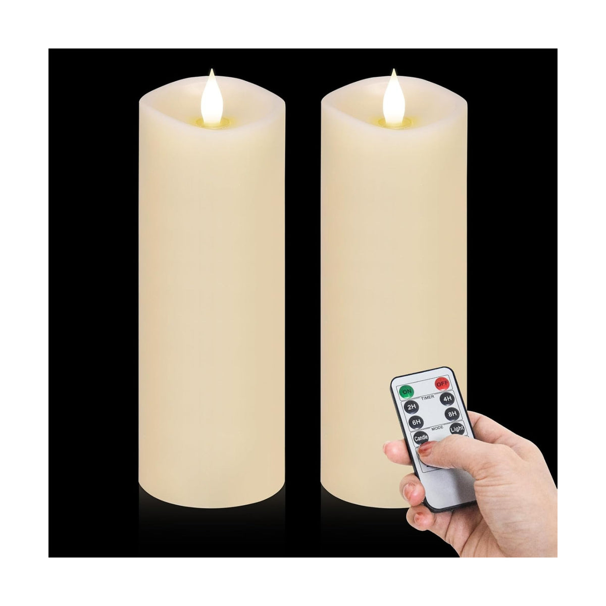 2PCS, 3 x 8 inches Flameless Candle with Remote Control, 3D Flickering Wick, Real Wax, Battery Candles,with