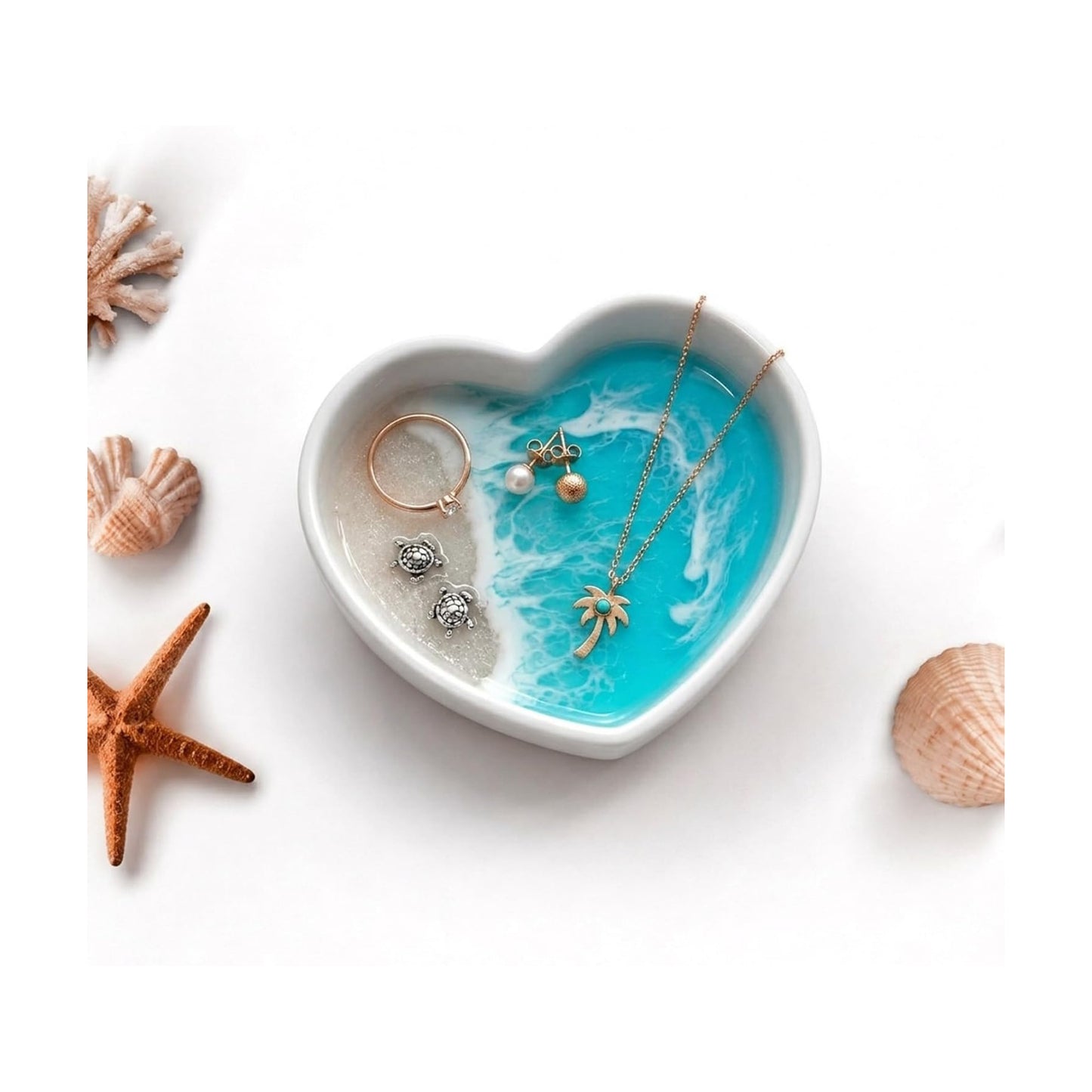 Handmade Resin Heart Shaped Ocean Trinket Holder