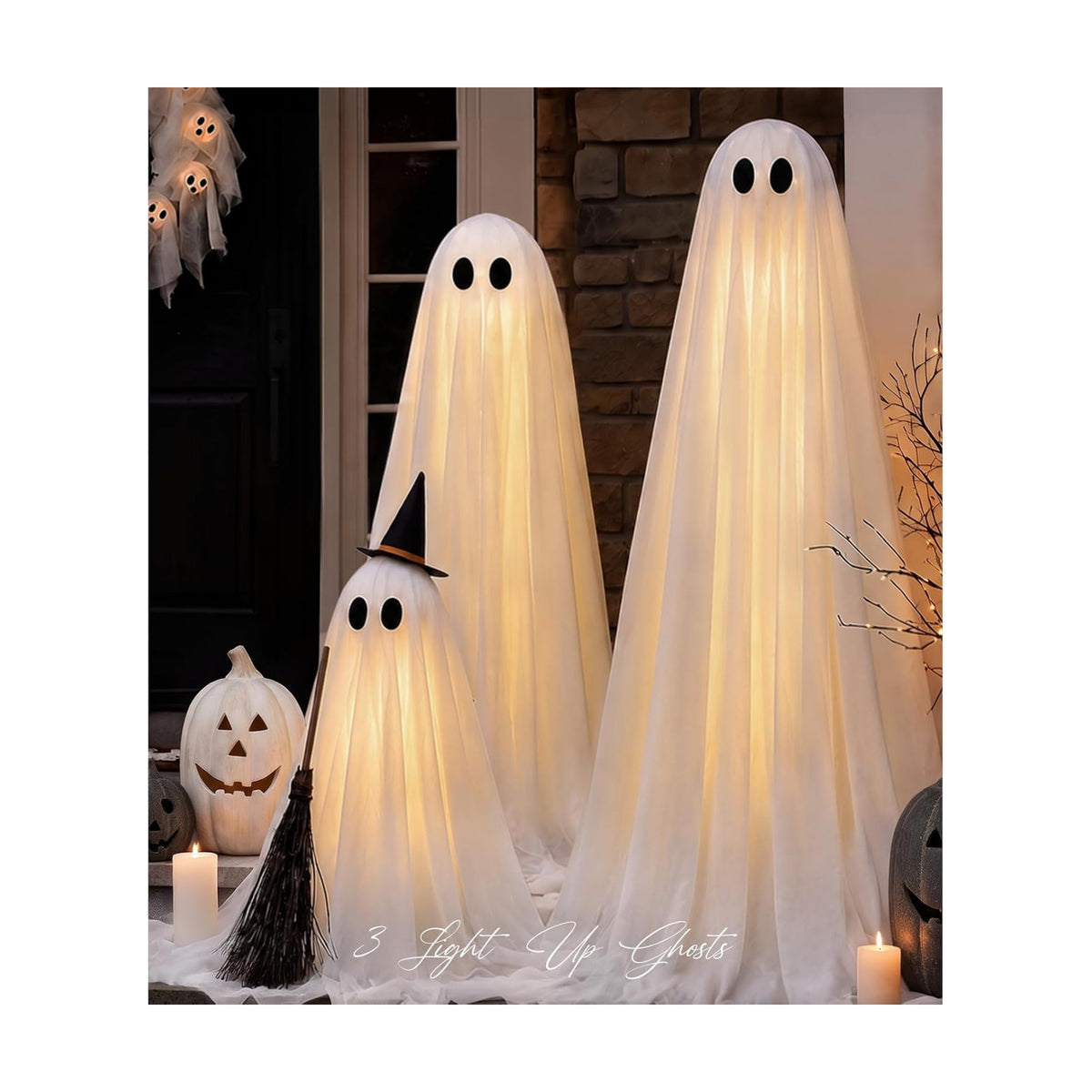 Halloween Decorations Outdoor - Set of 3 Light Up Ghosts with Timer Remote