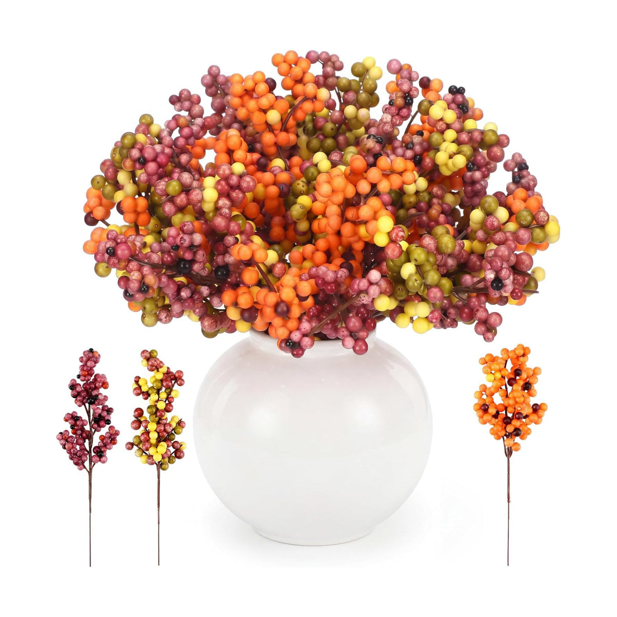 24 Pcs Fall Berry Stems, Autumn Artificial Floral Picks for Vase, 11" Red