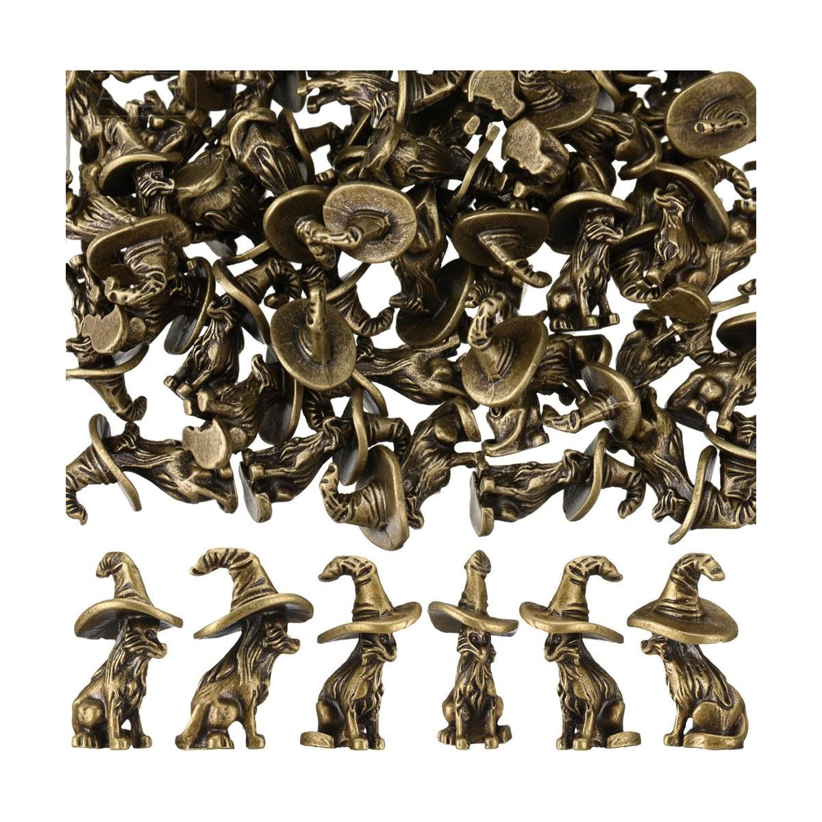 Civaner 50 Pcs Halloween Mini Brass Figurine Miniature, Witch Cat