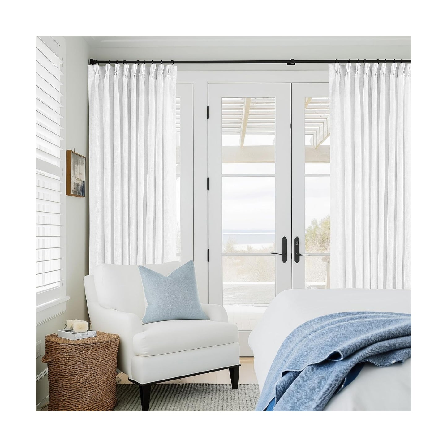 TWODRAPES 60 Inch Width Curtains 92 Inch White Linen Curtains Pinch Pleated