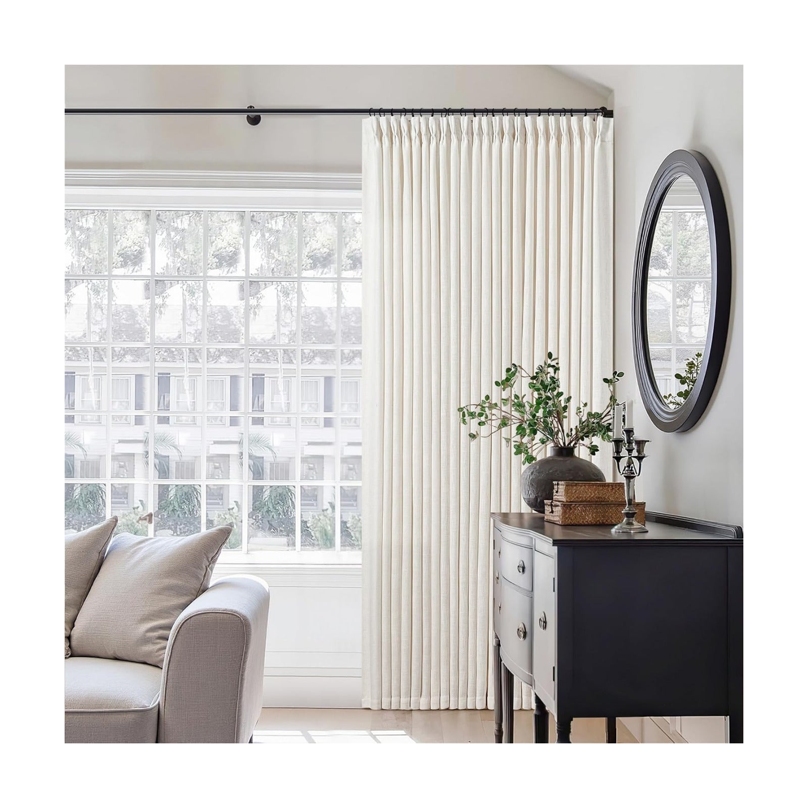 TWODRAPES Natural 60 Inch Width Linen Pinch Pleated 92 Inch Long Curtains
