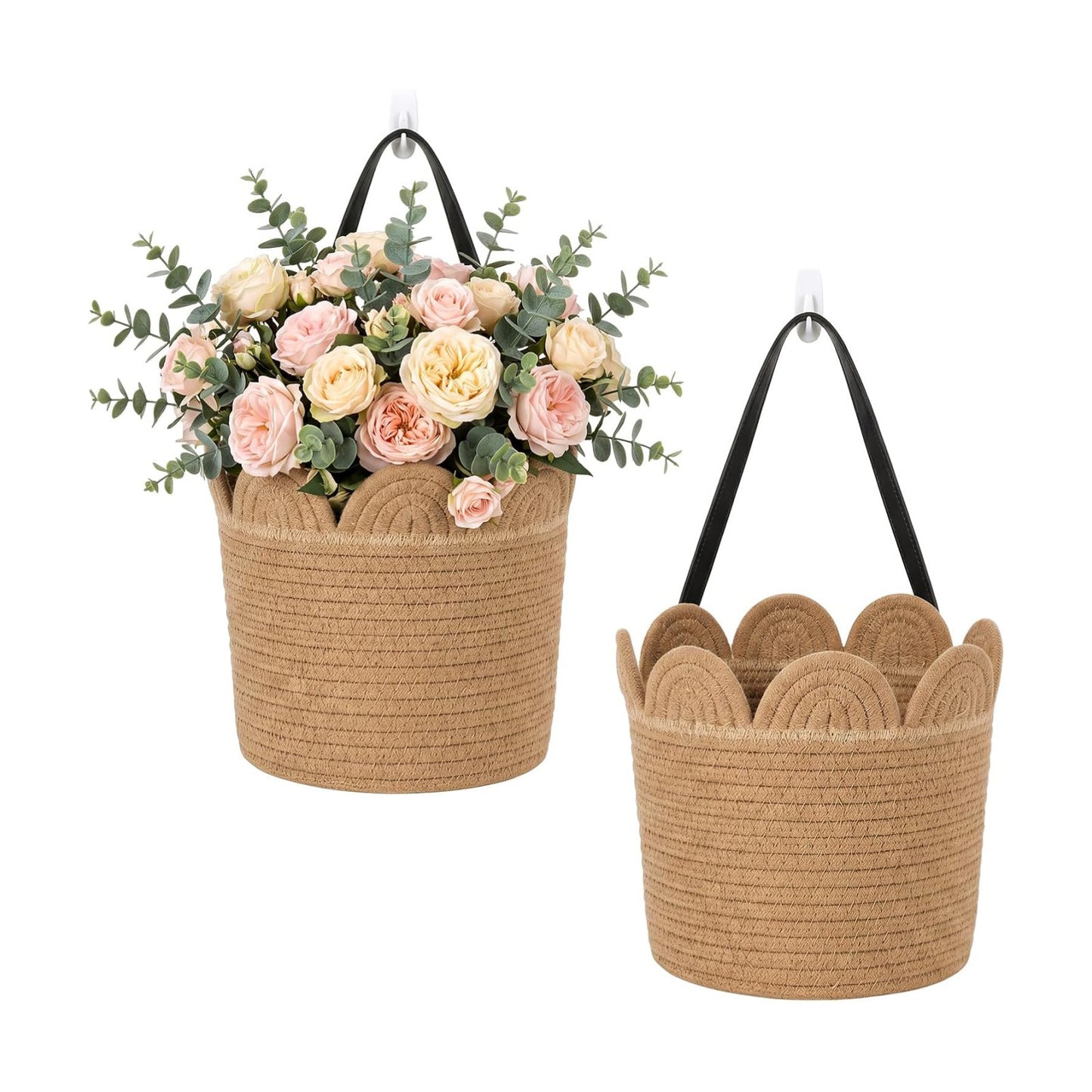 Scalloped Wall Basket Woven Hanging Baskets / Set of 2
