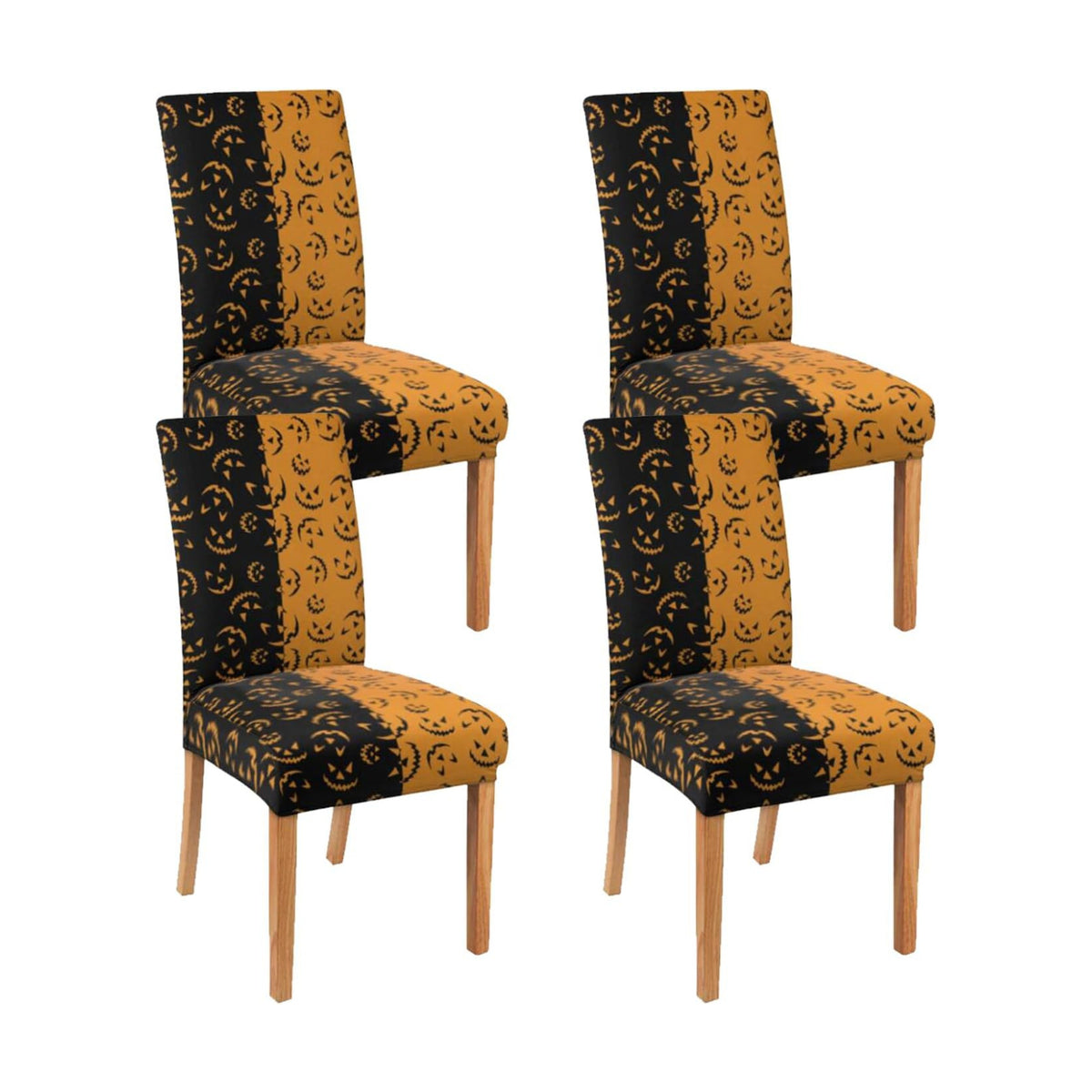 4 Pcs Halloween Dining Chair Covers, Spooky Pumpkin Stretch Removable Washable Seat Slipcovers, Horror Scary Kitchen Dining Room Hotel Decor