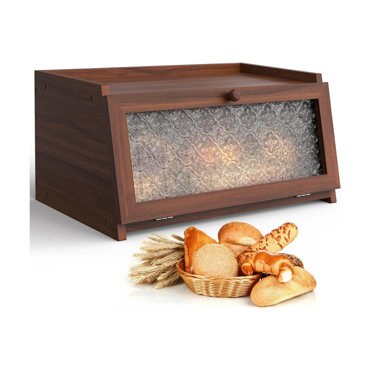 LOHASOK Bread Box for Kitchen Countertop,Brown Begonia | Large, Farmhouse Bread Container Holder Storage, Acrylic
