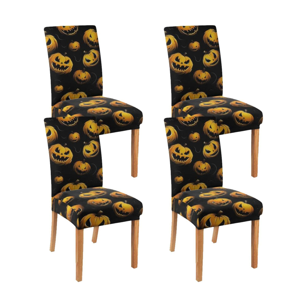 4 Pcs Halloween Dining Chair Covers, Spooky Pumpkin Stretch Removable Washable Seat Slipcovers, Horror Scary Kitchen Dining Room Hotel Decor