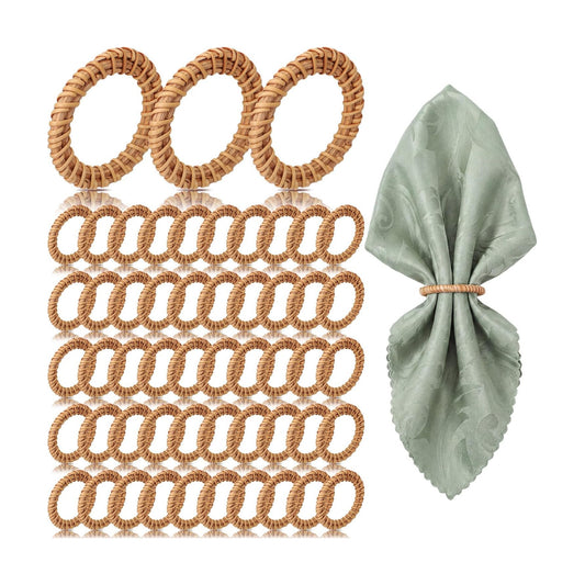 Ferrochef Boho Woven Rattan Napkin Rings, Natural, 50 Pcs