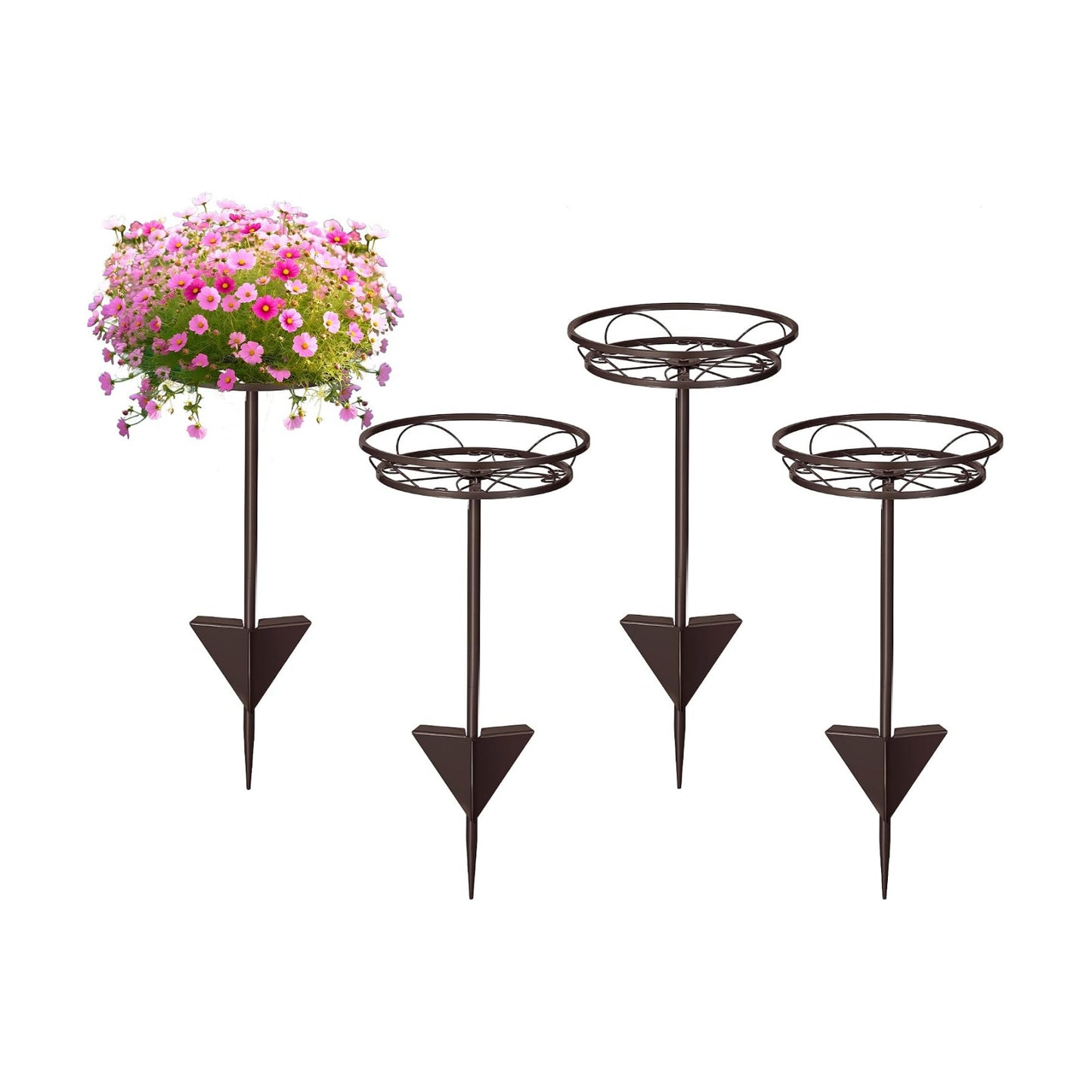 Tellingyou 4 Pack Adjustable Outdoor Flower Pot Stand, Plant Stands(Brown) | Metal, Spring Summer Versatile Plant