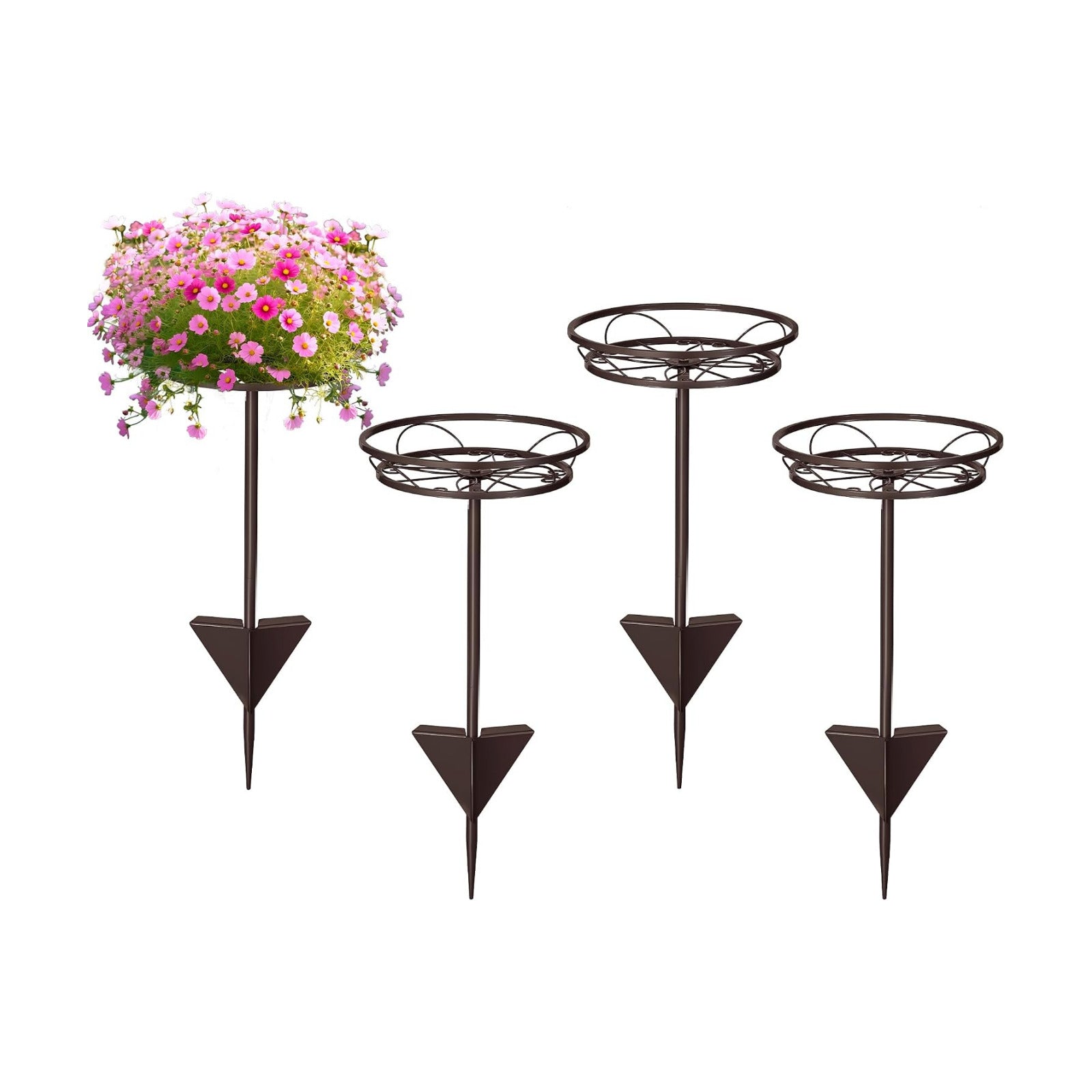 Tellingyou 4 Pack Adjustable Outdoor Flower Pot Stand, Plant Stands(Brown) | Metal, Spring Summer Versatile Plant