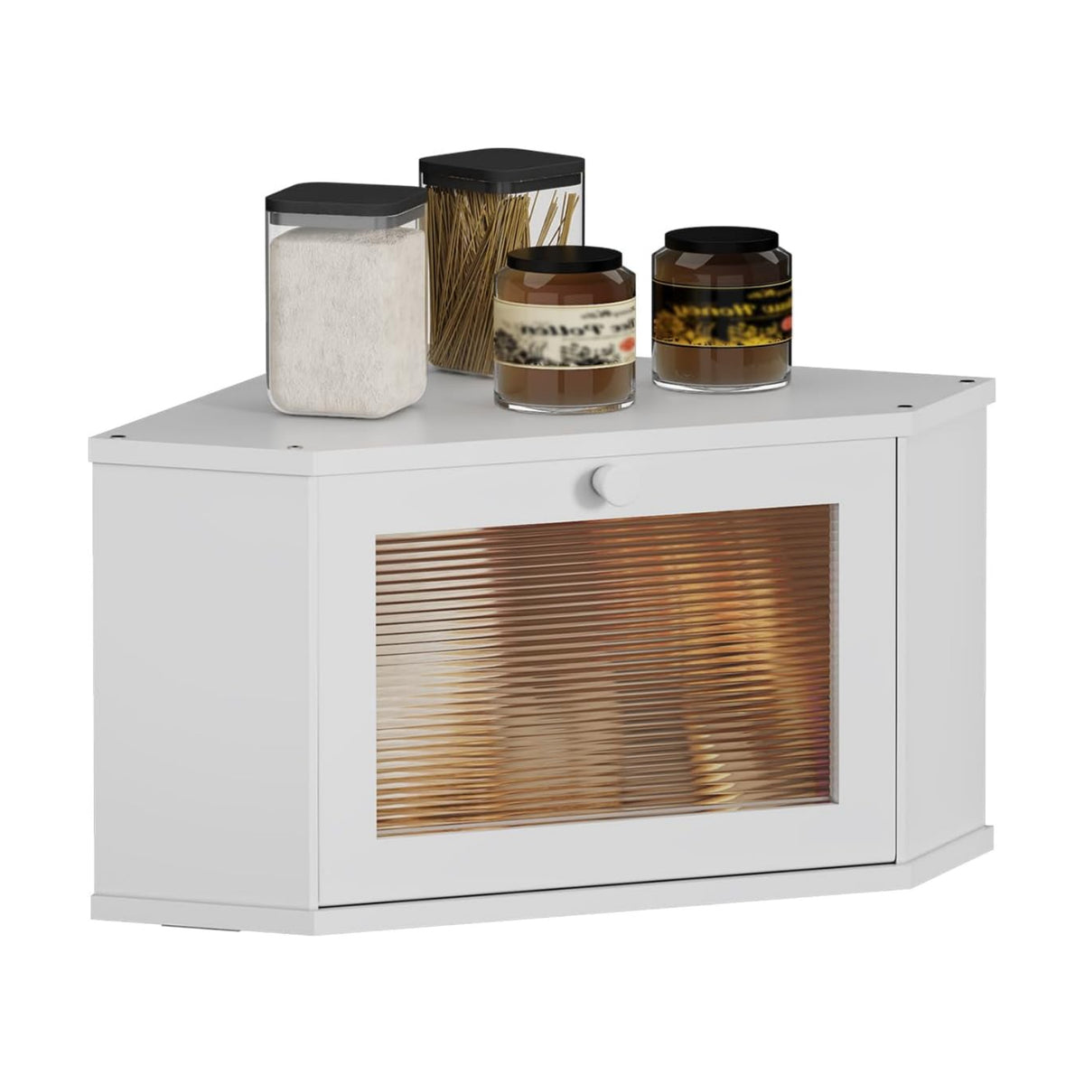 Corner Bread Box For Kitchen Countertop,Bread Storage Bin (White, Medium) | Small Bamboo Bread Container,Corner Shelf