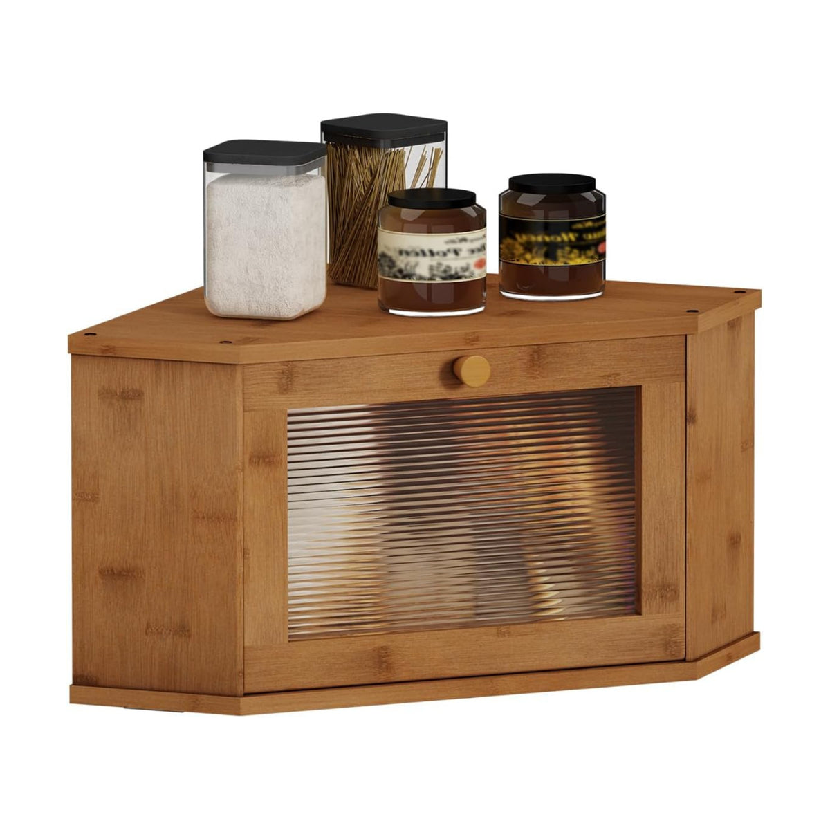 Corner Bread Box For Kitchen Countertop,Bread Storage Bin (Brown, Medium) | Small Bamboo Bread Container,Corner Shelf