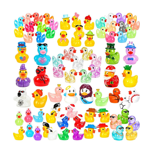 110Pcs Mini Resin Ducks Various Multicolor Tiny Ducks to Hide Miniature Resin Animals Variety Pack Small Little Figurines Bulk for Fairy Garden Micro Landscape Ornament Dollhouse Decor