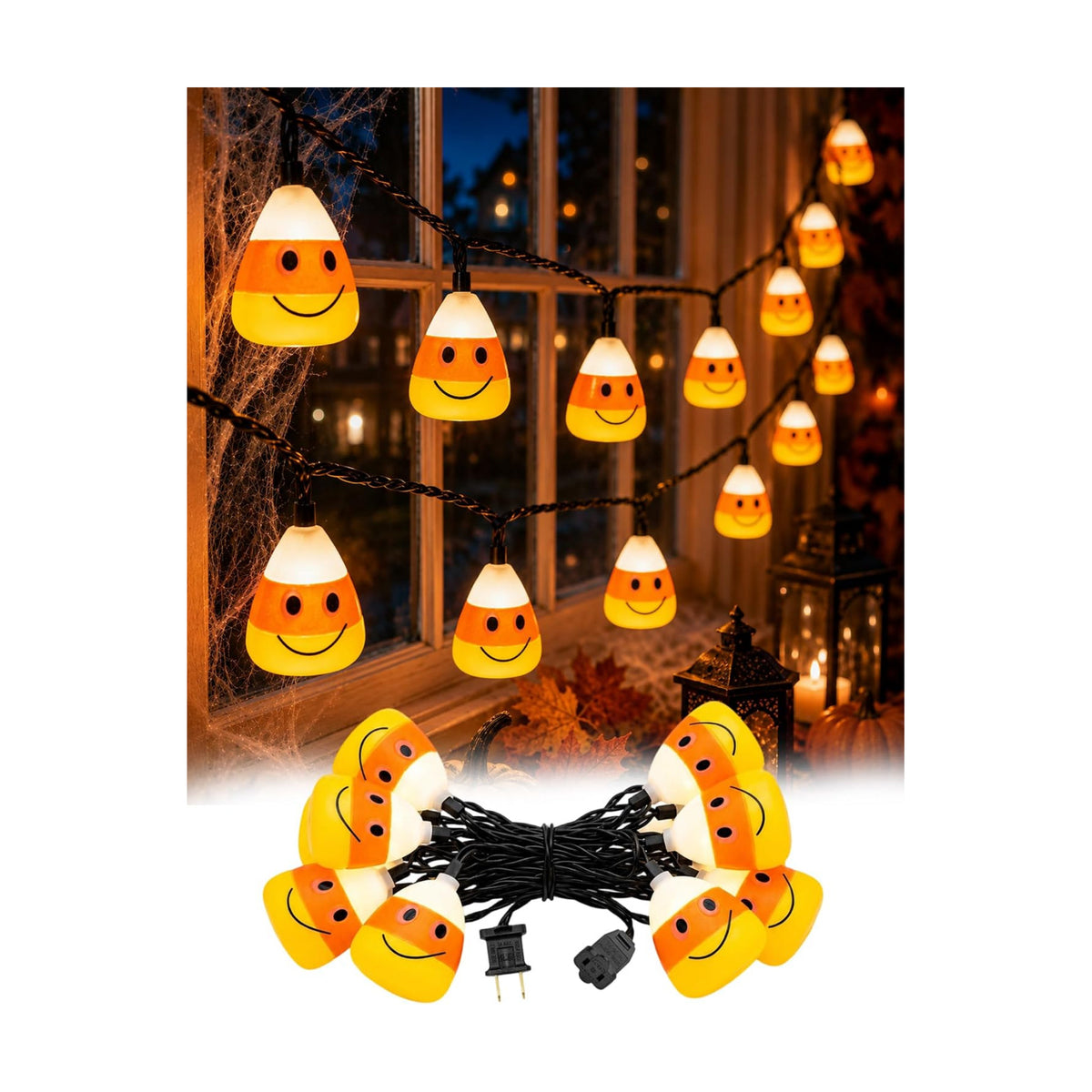 8.5FT Halloween Candy Corn String Lights, Plug-in 10 LED Decor
