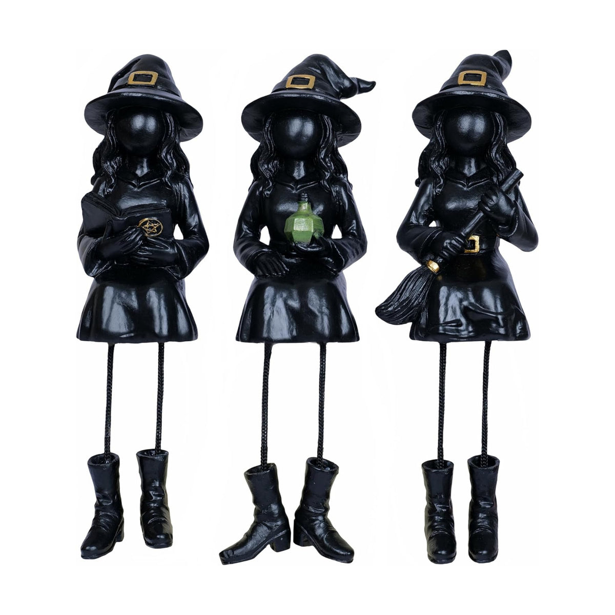 Dlfghos Halloween Decor Witch Figurines Set of 3, Halloween Indoor Decorations Witch Decor Resin Witch Statue for Table Desk Bookshelf Mantel Tiered Tray Spooky Halloween Decor Witch Gifts