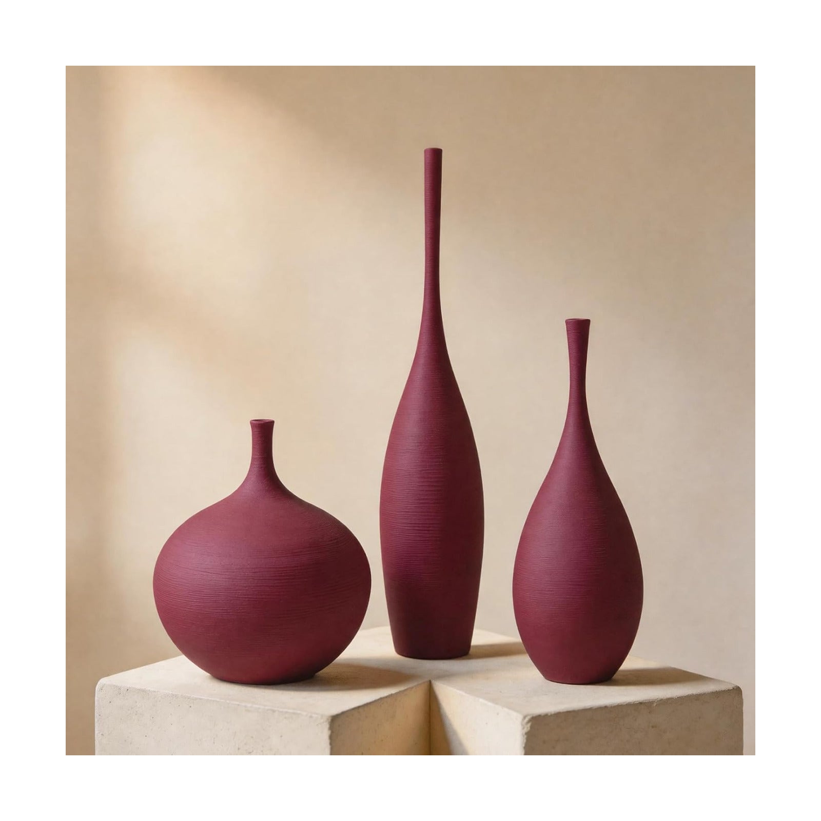 Ceramic Vases / Modern Boho Vases for Centerpiece Decor / Burgundy / Set of 3