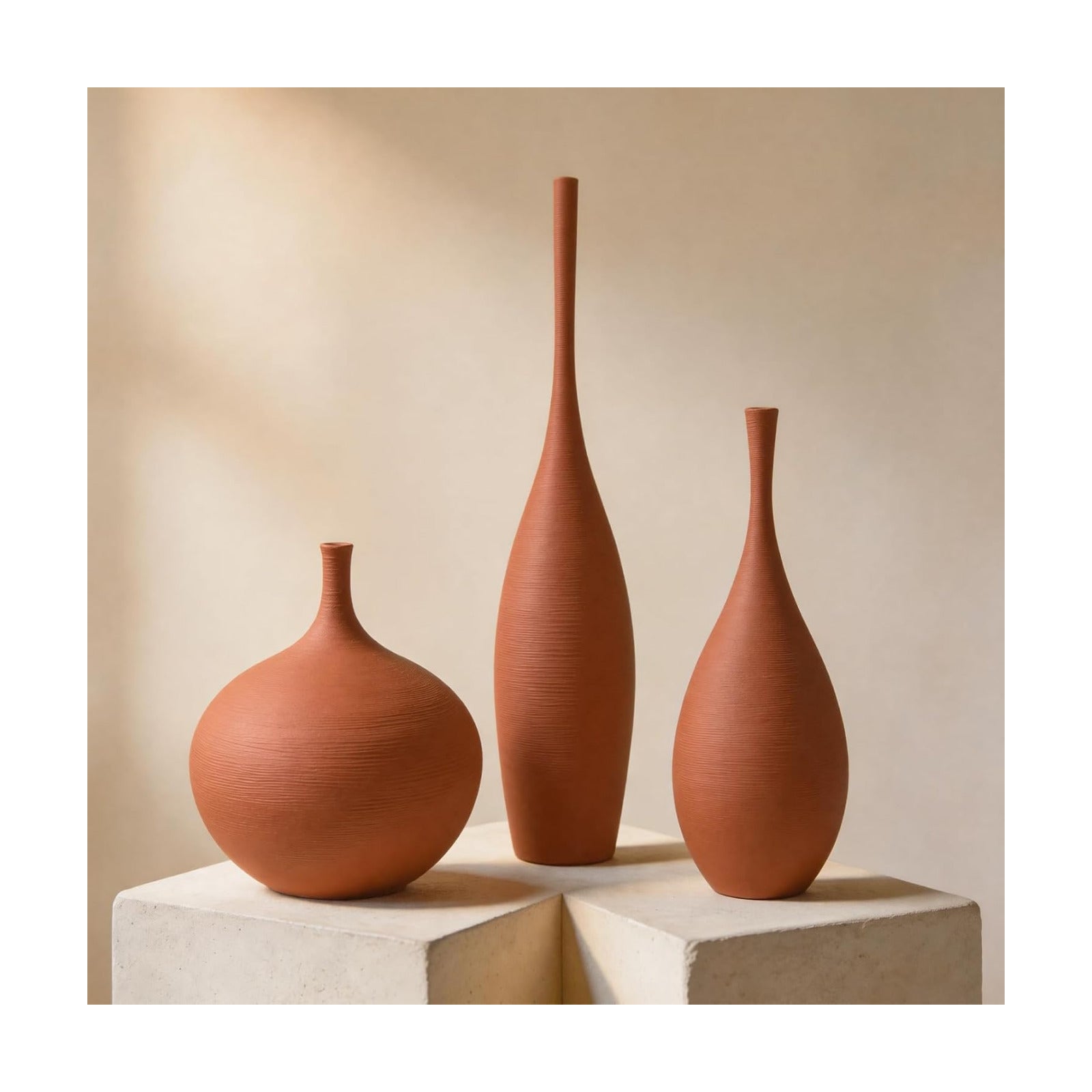 Ceramic Vases / Modern Boho Vases for Centerpiece Decor / Terracotta Brown / Set of 3