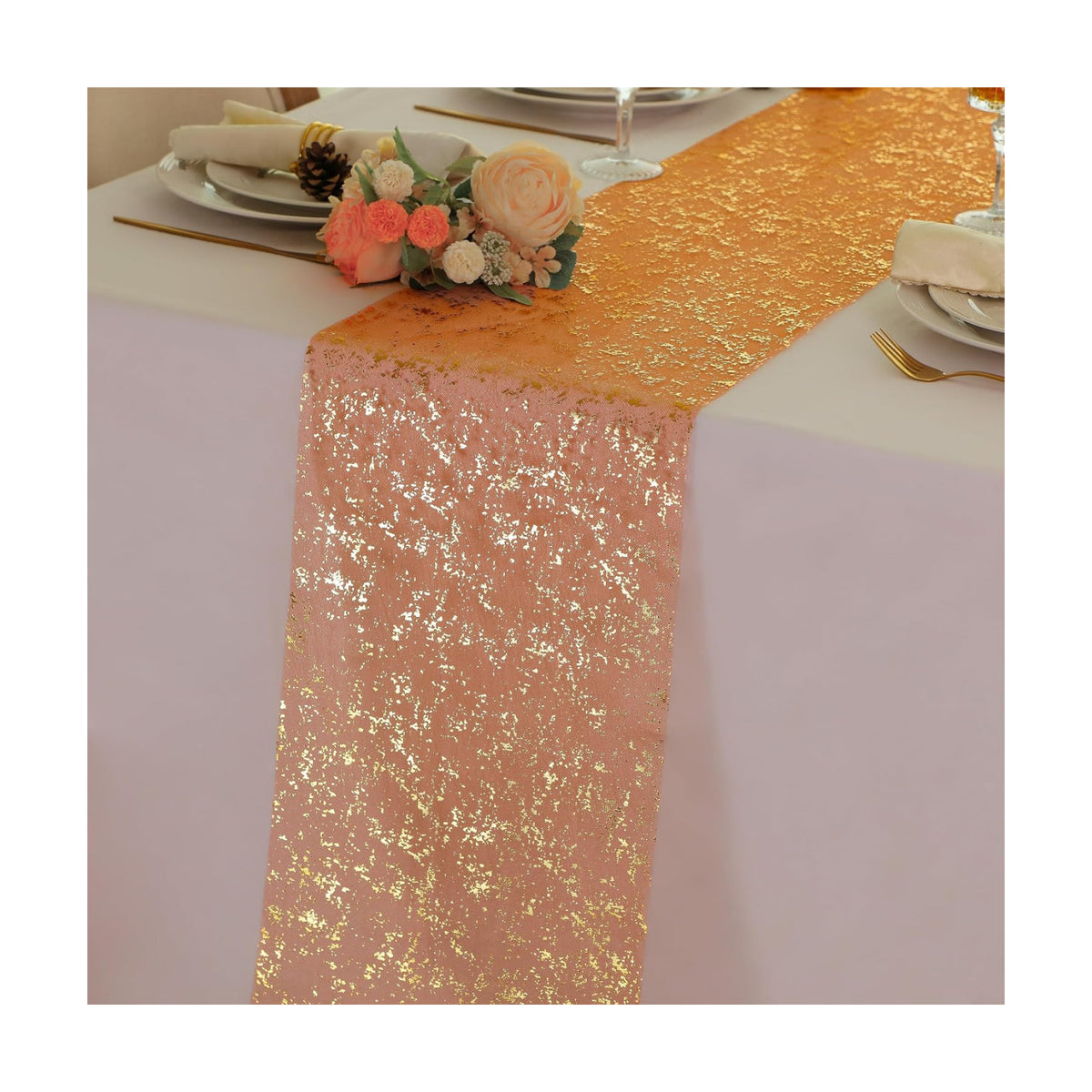 Snowkingdom 2Pcs Burnt Orange Gold Table Runner Fall Thanksgiving Decor