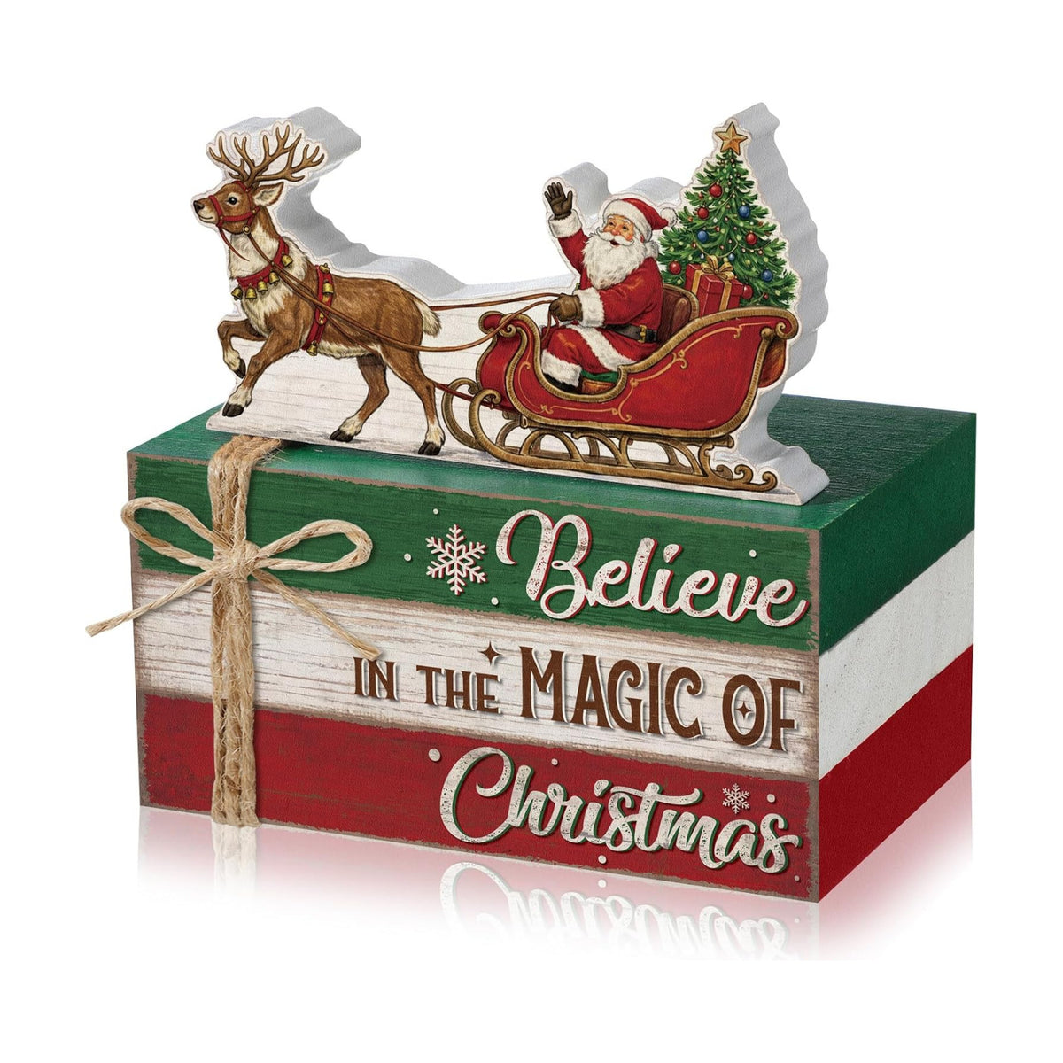 Geelin 4 Pcs Christmas Tiered Tray Decor Wooden Book Stack Signs, Believe in the Magic of Christmas Farmhouse Rustic Table Centerpiece for Shelf Coffee Bar Mantel, Home Decorations Gifts
