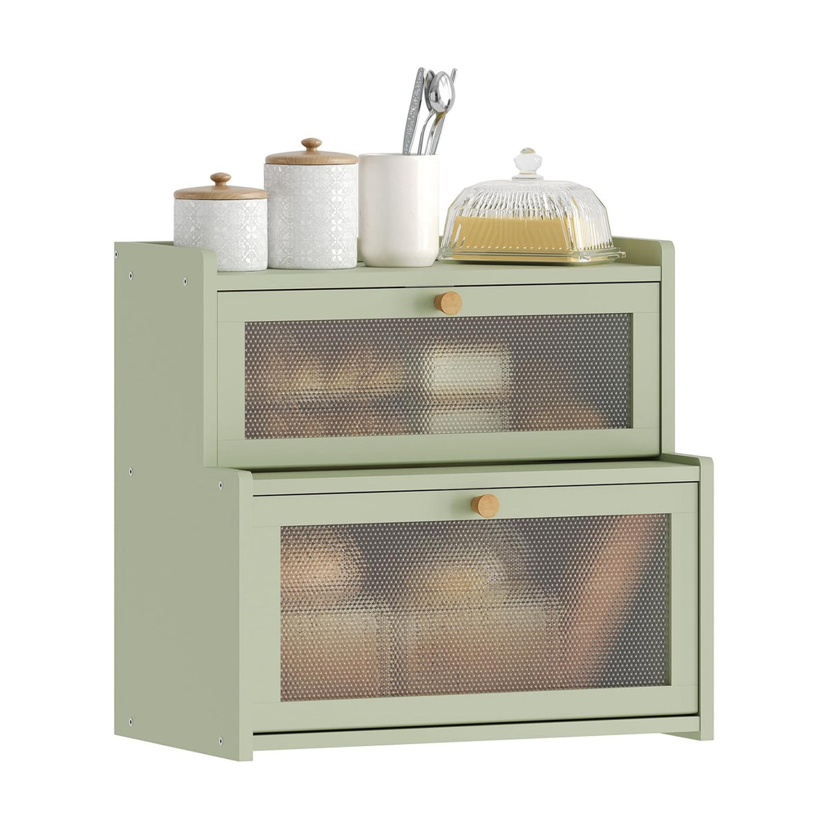 Bread Box for Kitchen Countertop, Large Bamboo Bread Storage Container with Double Layer, Bread Holder for Homemade
