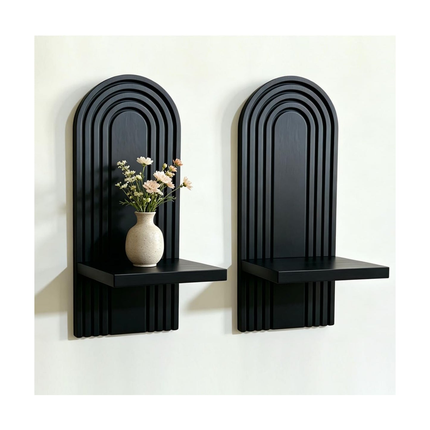 Boho Rattan Wall Floating Shelves / Black / Set of 2