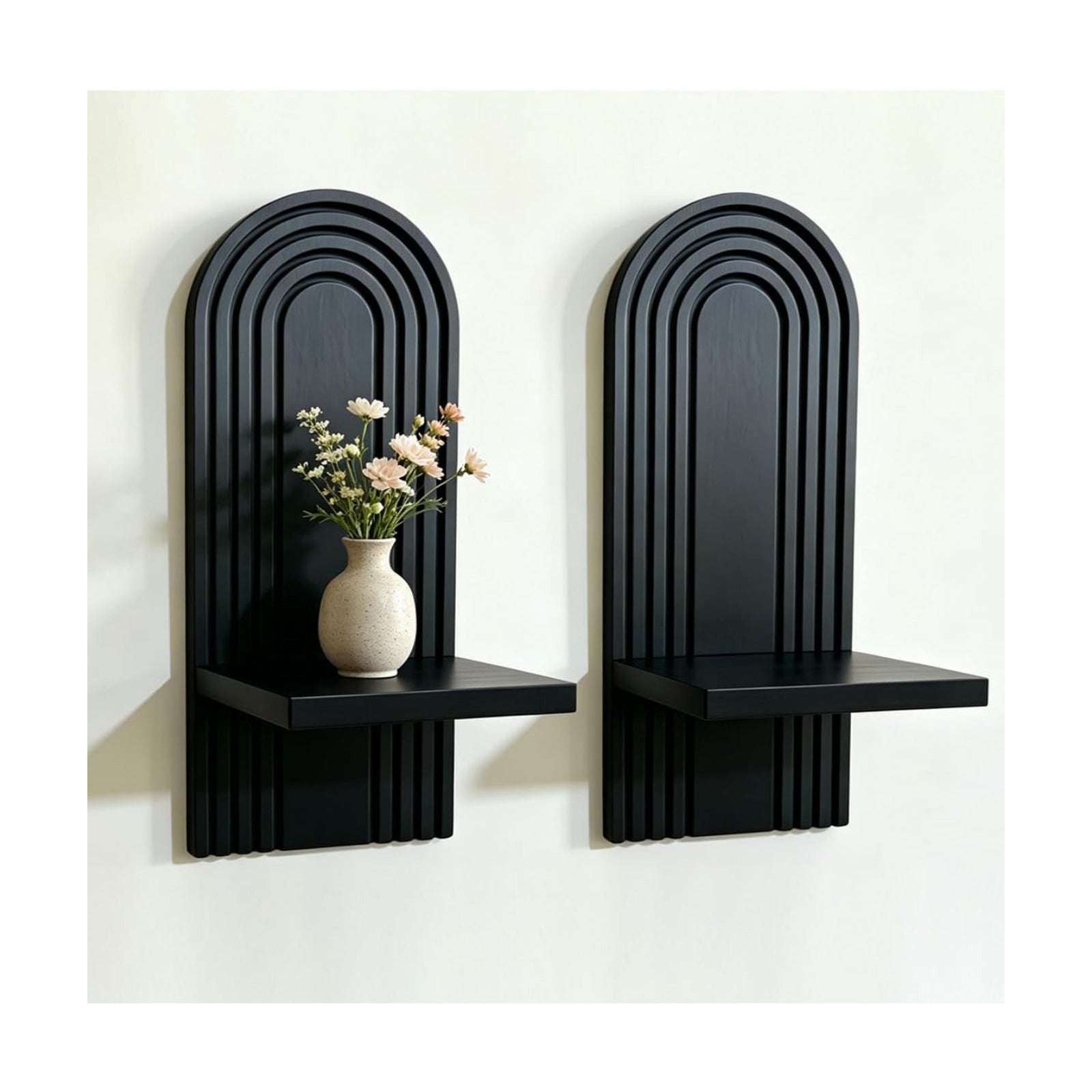 Boho Rattan Wall Floating Shelves / Black / Set of 2