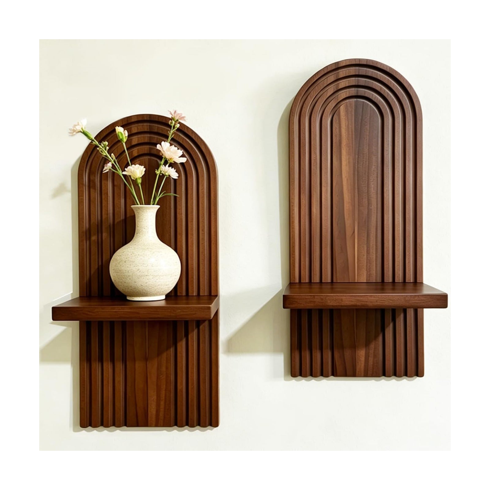 Boho Rattan Wall Floating Shelves / Brown / Set of 2