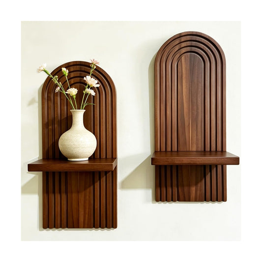Boho Rattan Wall Floating Shelves / Brown / Set of 2