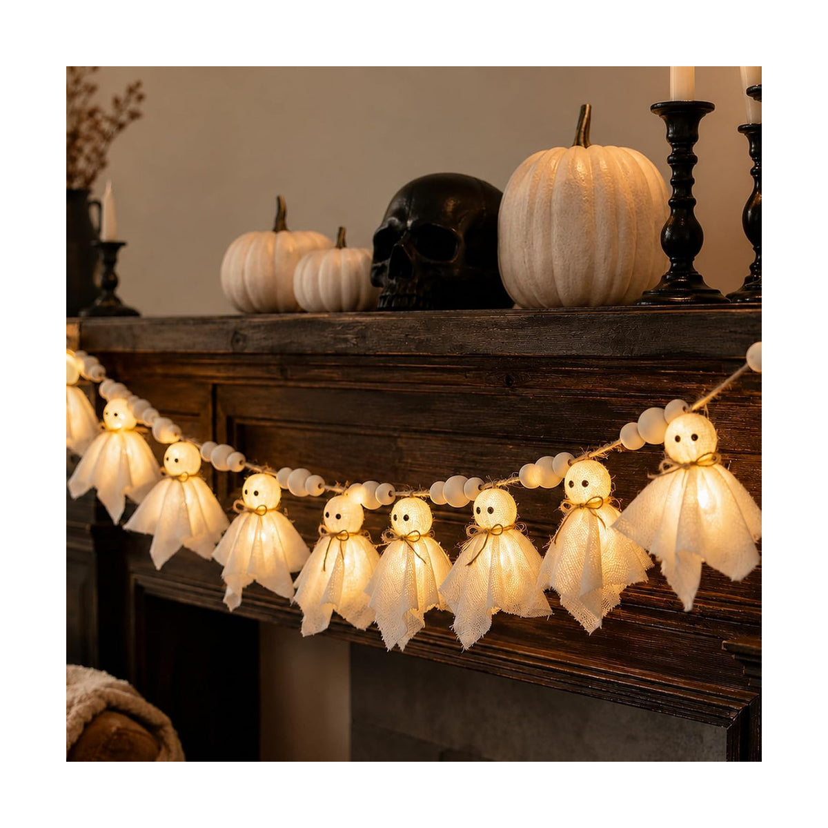 Halloween Decor - Lit Ghost Garland with LED Lights Halloween Party Banner