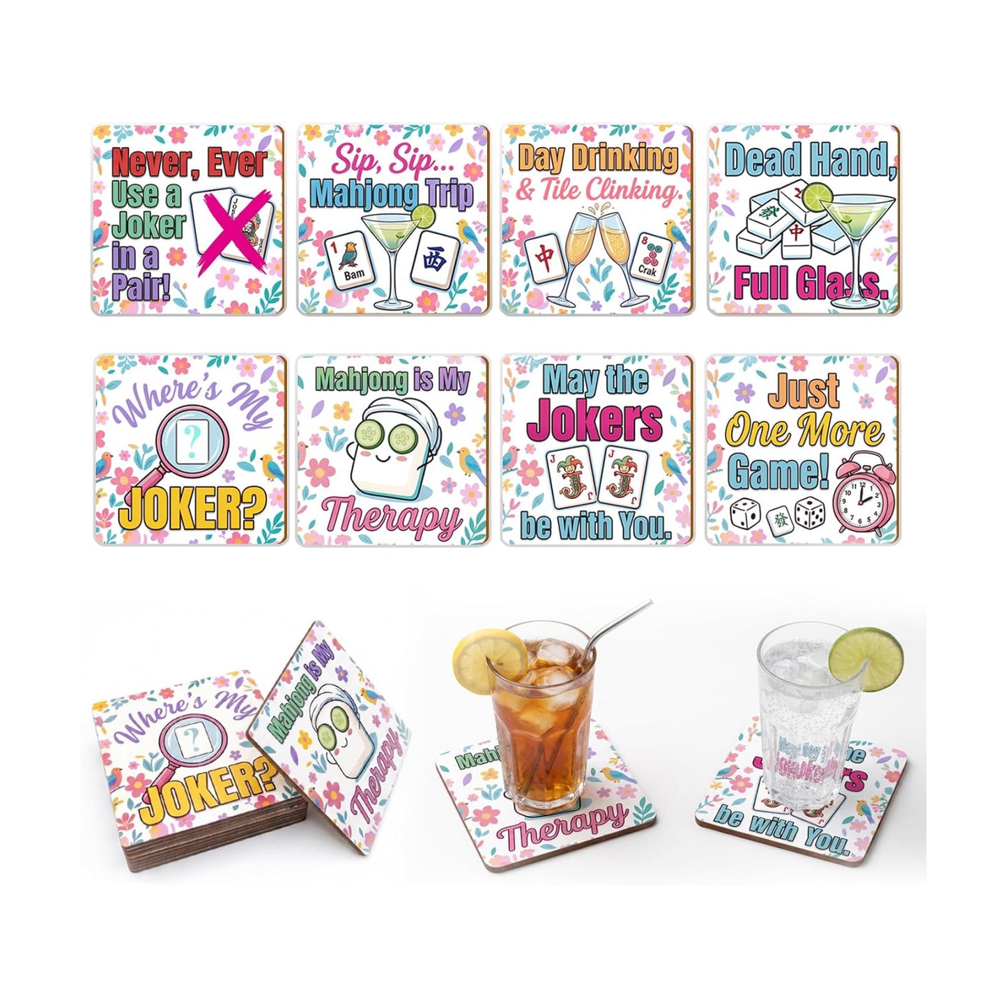 Funny Drink Cork Mats / Set of 8