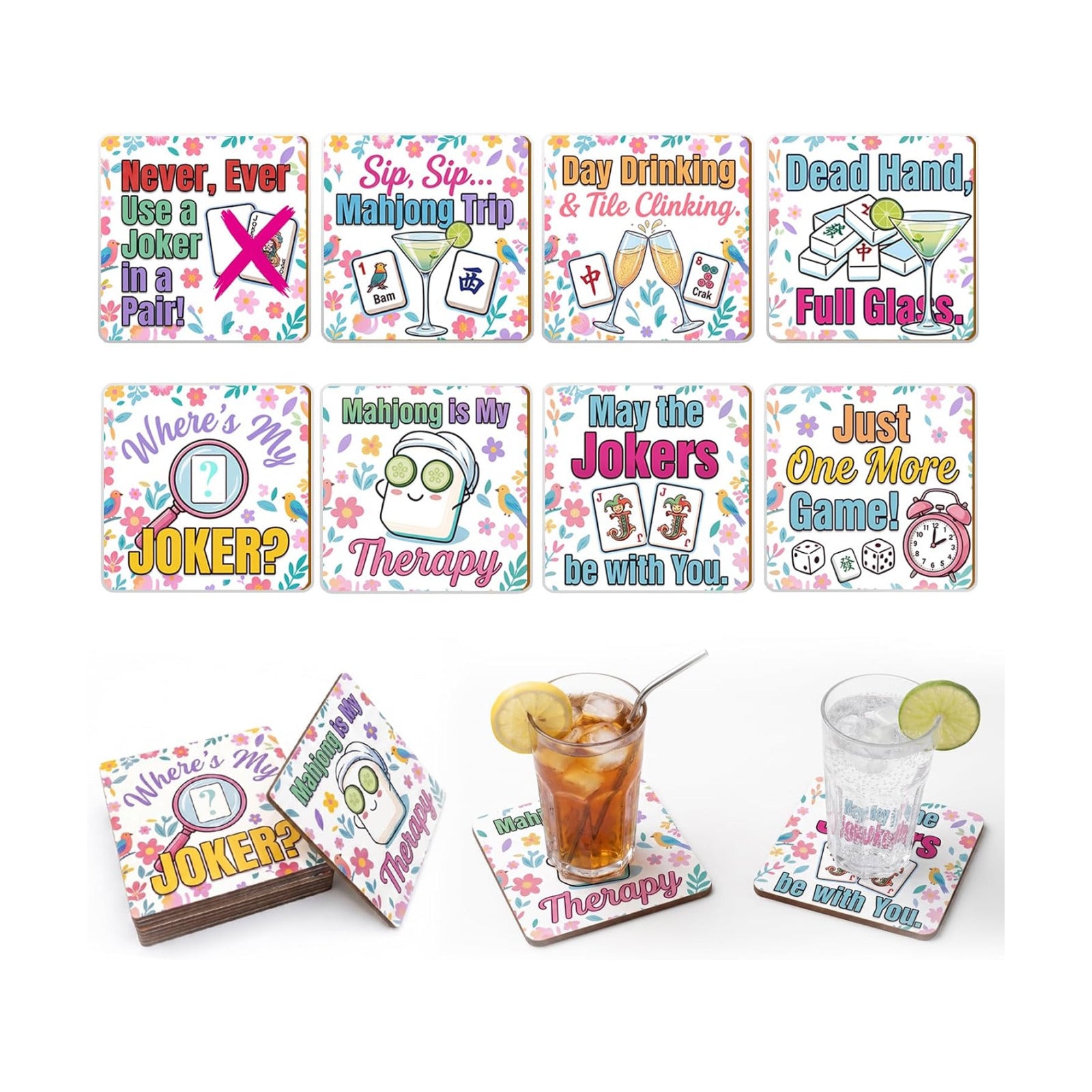 Funny Drink Cork Mats / Set of 8