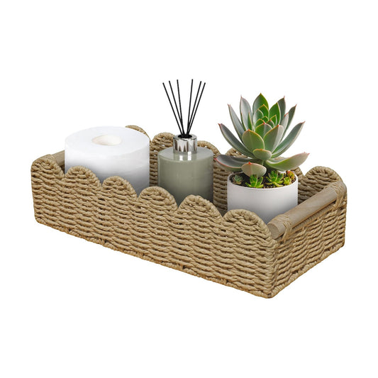 Wicker Scalloped Basket / Beige Large