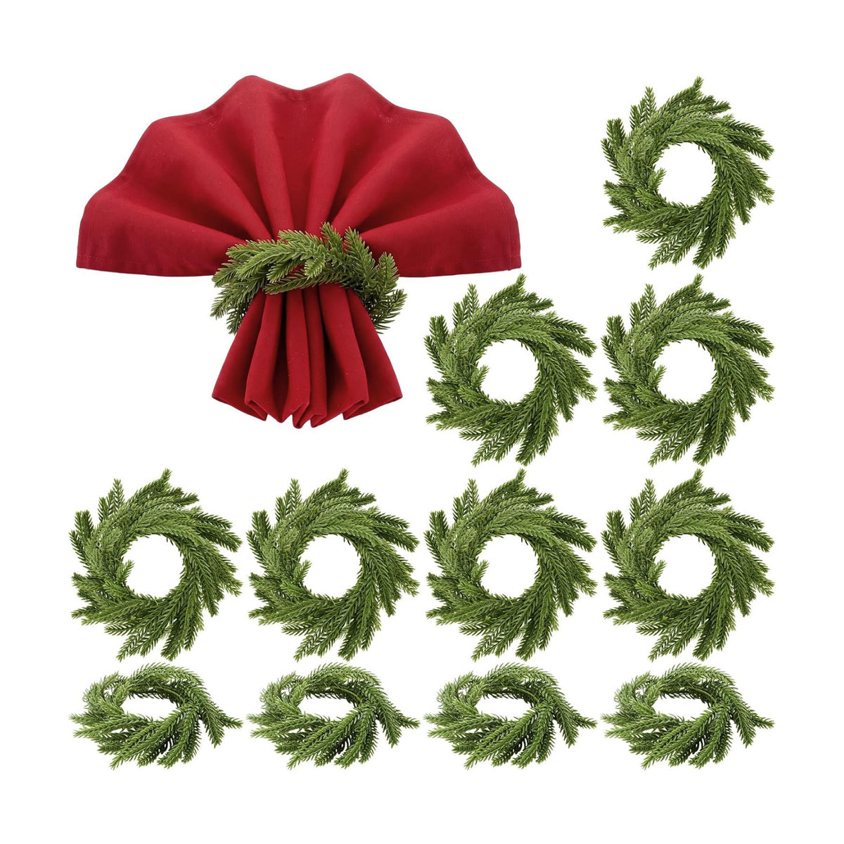 LemonRoad 12 Pcs Christmas Napkin Rings, Norfolk Pine