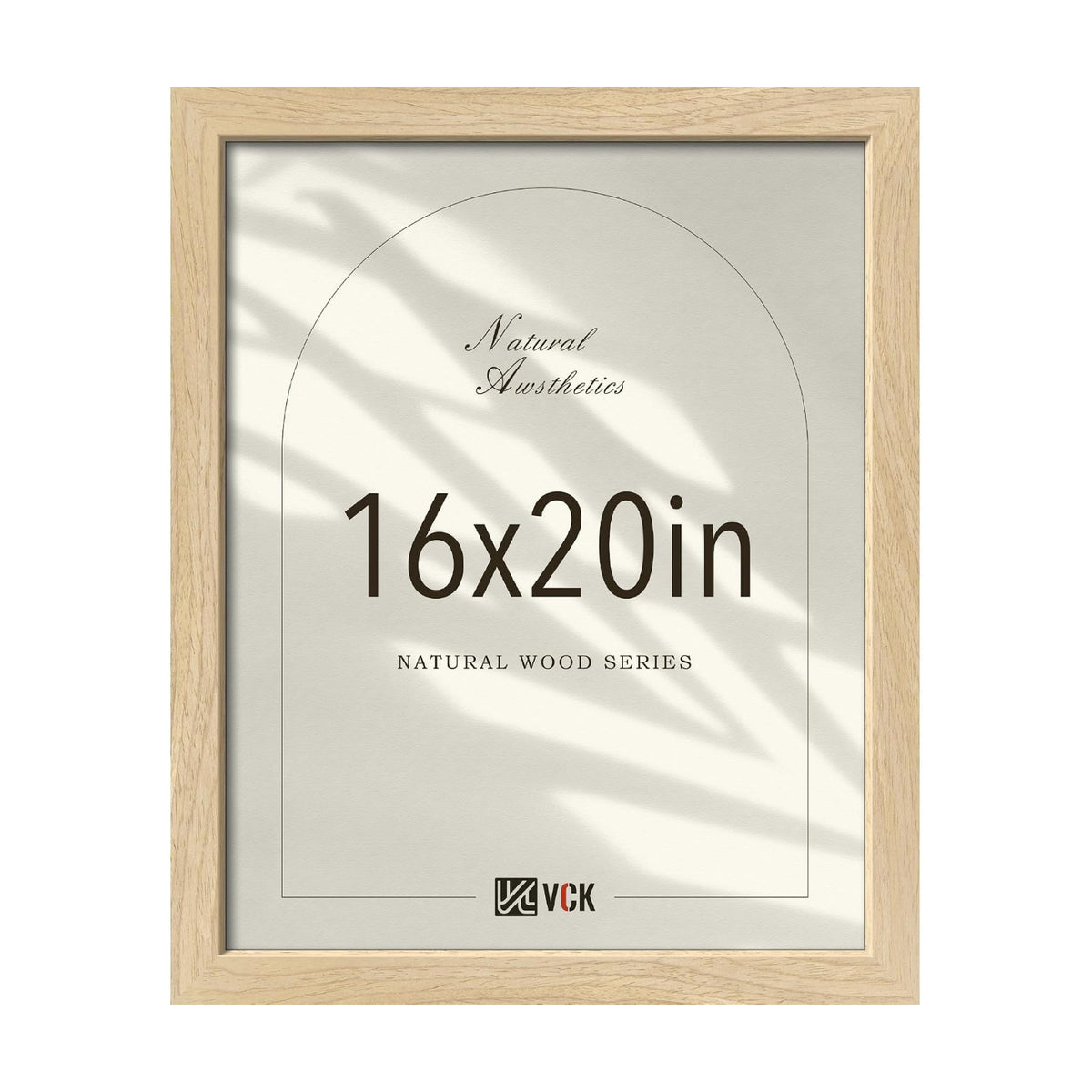 VCK 16x20 Picture Frame 1 Pack, Natural Solid Wood, Wall Hanging | Wide Border, Light Woodgrain, Shatterproof