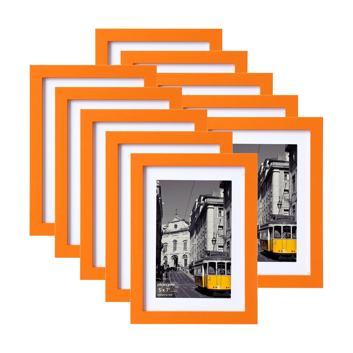 eletecpro 5x7 Picture Frames, Acrylic Cover, Orange, Set of 10 | Display Photo 4x6 with Mat or 5x7 without, Horizontal