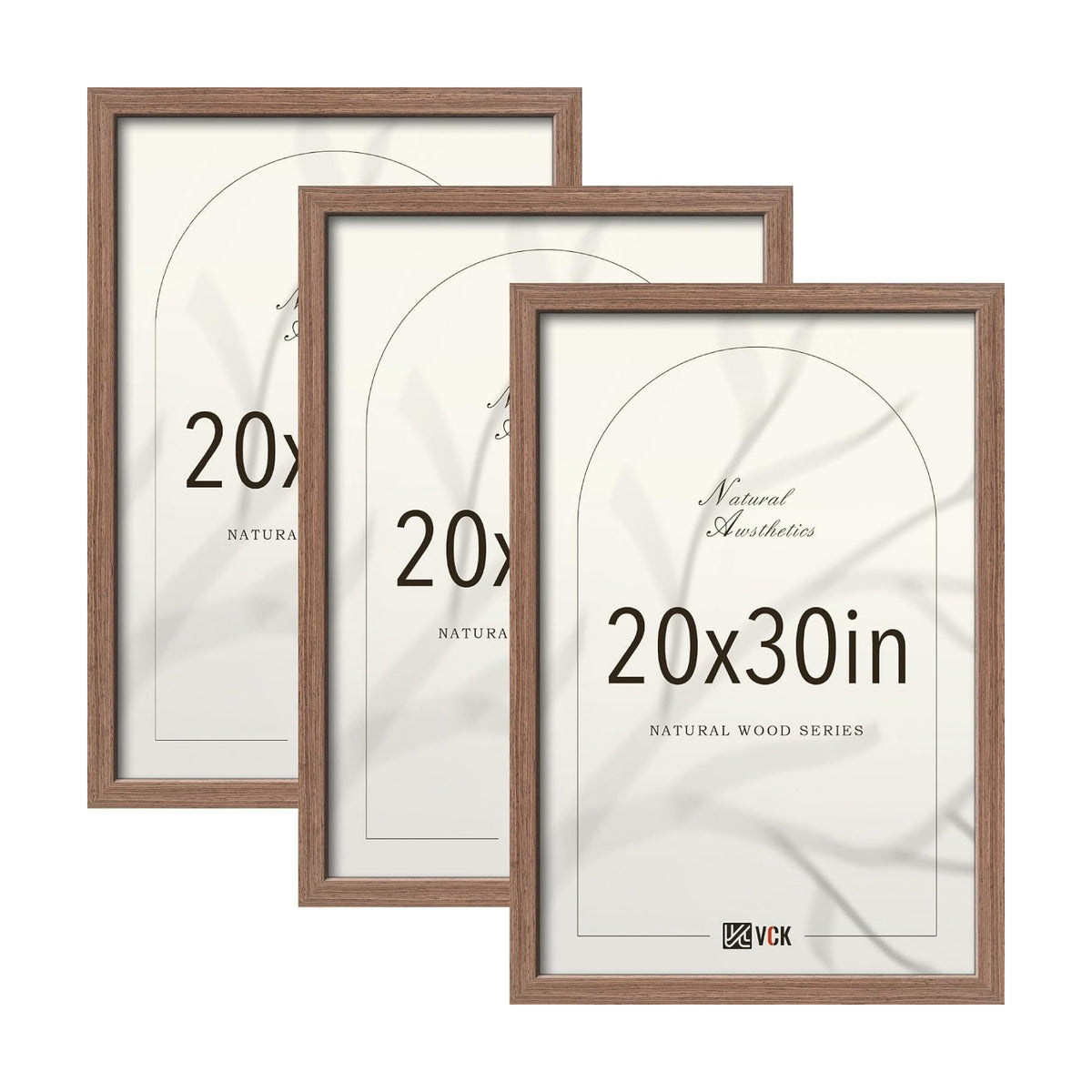 VCK 20x30 Poster Frames Set of 3, Walnut Woodgrain, Wall Hanging | Wide Border, Exclusive Woodgrain, Shatterproof