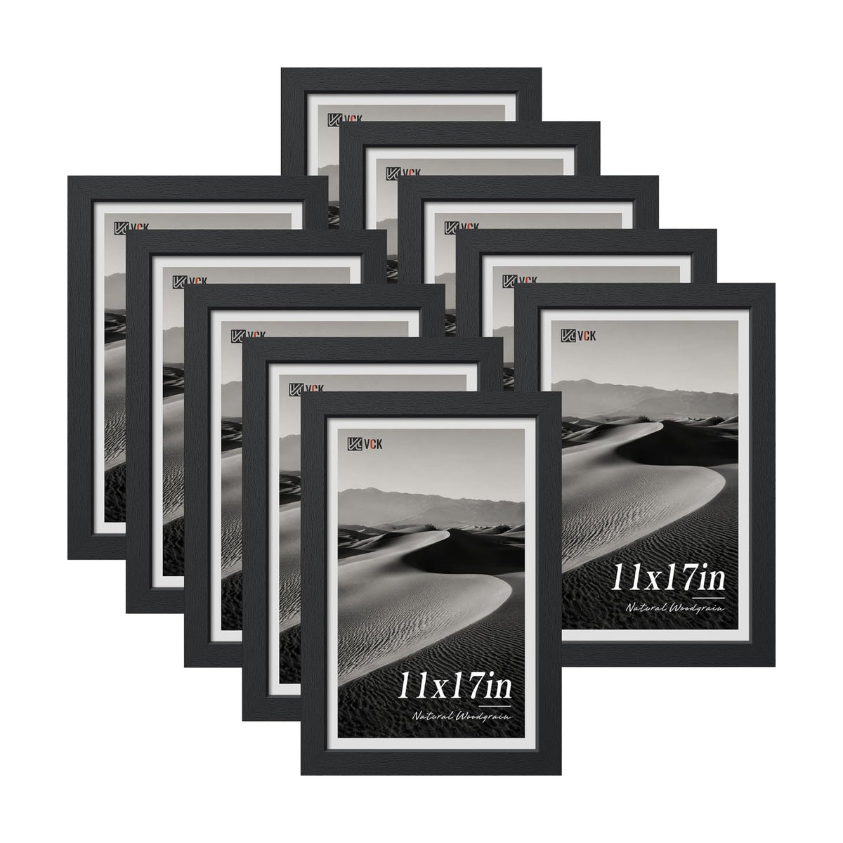 VCK 11x17 Picture Frame Set of 10 - Black, Wide Border Solid Wood Frame, Display Pictures in Horizontal and Vertical