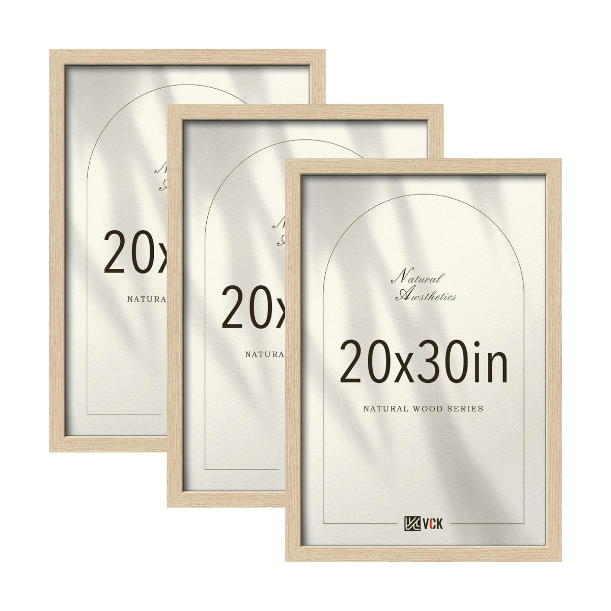 VCK 20x30 Poster Frame Set of 3, Natural Oak Woodgrain, Wall Hanging | Wide Border, Exclusive Woodgrain, Shatterproof