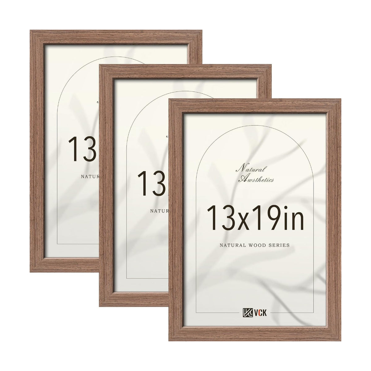 VCK 13x19 Picture Frames Set of 3, Walnut Woodgrain, Wall Hanging | Wide Border, Exclusive Woodgrain, Shatterproof