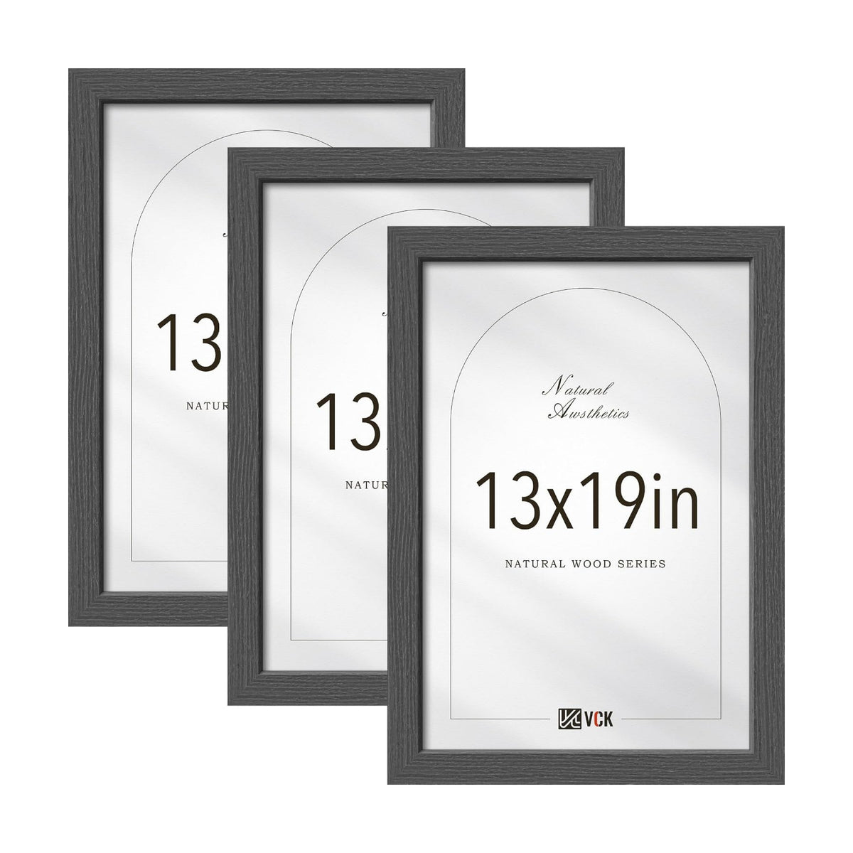VCK 13x19 Picture Frames Set of 3, Grey Woodgrain, Wall Hanging | Wide Border, Exclusive Woodgrain, Shatterproof
