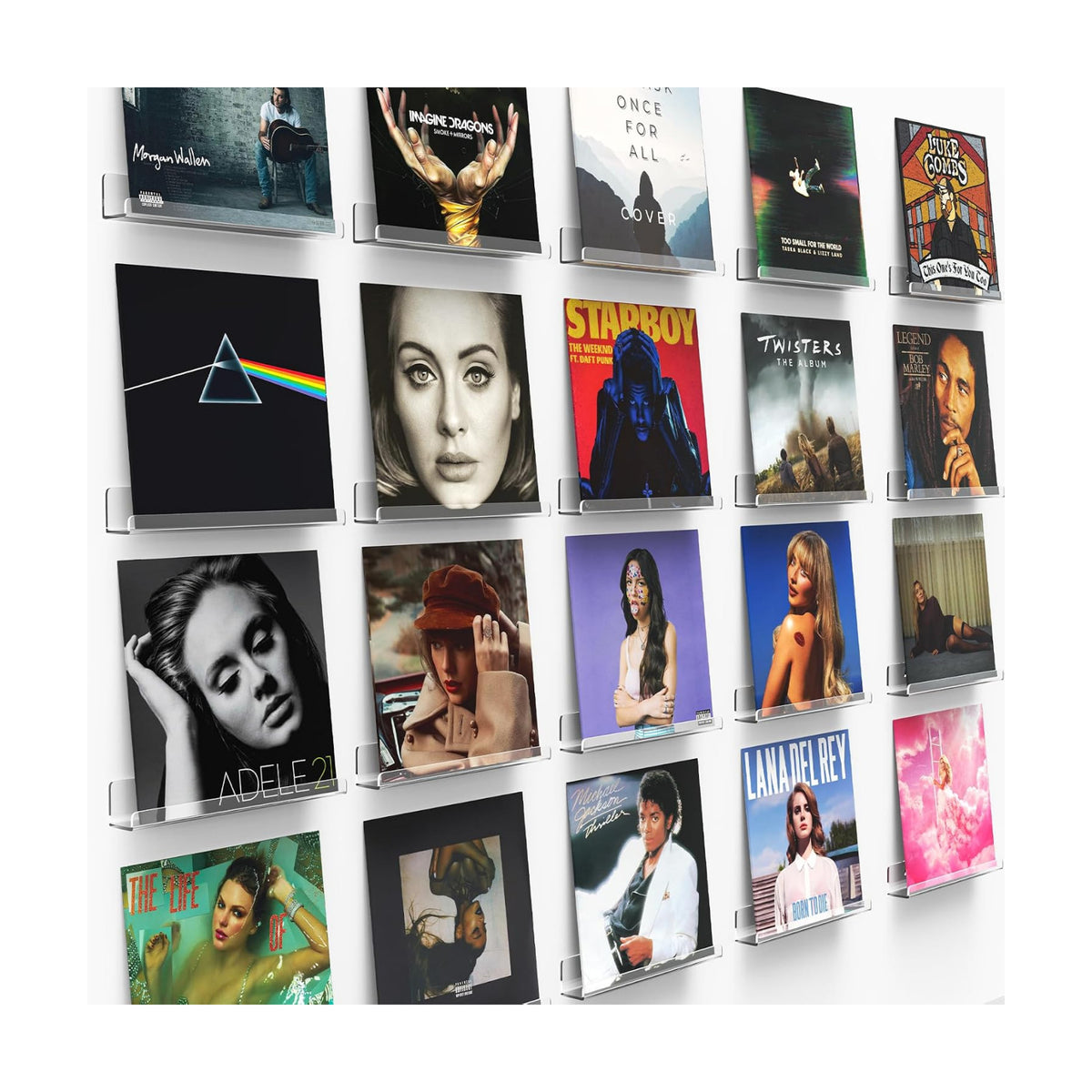 Gotega Vinyl Record Shelf Wall Mount 20 Pack, 12 inch Album Record Display | Clear Acrylic Floating Shelves for Wall