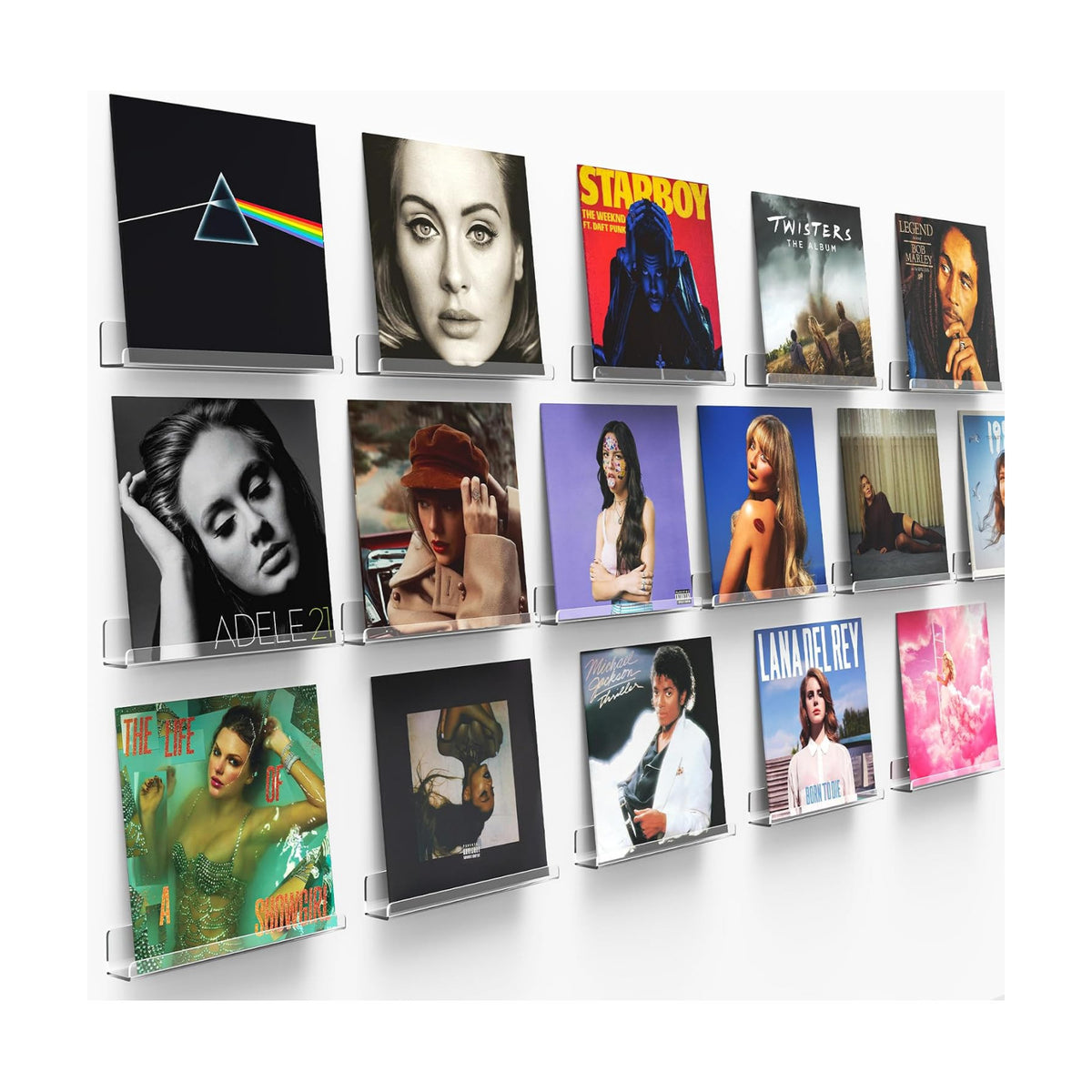 Gotega Vinyl Record Shelf Wall Mount 16 Pack, 12 inch Album Record Display | Clear Acrylic Floating Shelves for Wall