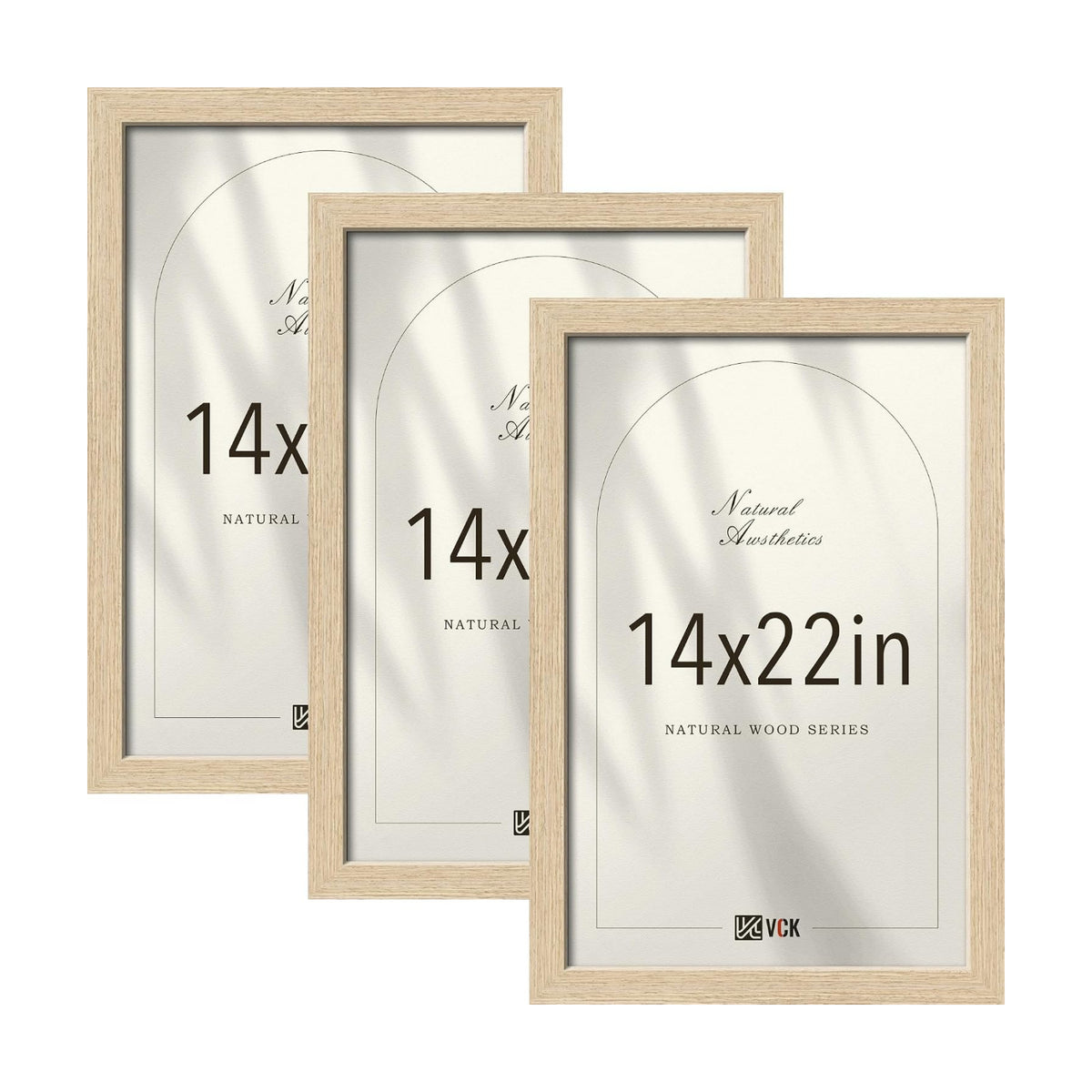 VCK 14x22 Picture Frame Set of 3, Natural Oak Woodgrain, Wall Hanging | Wide Border, Exclusive Woodgrain, Shatterproof