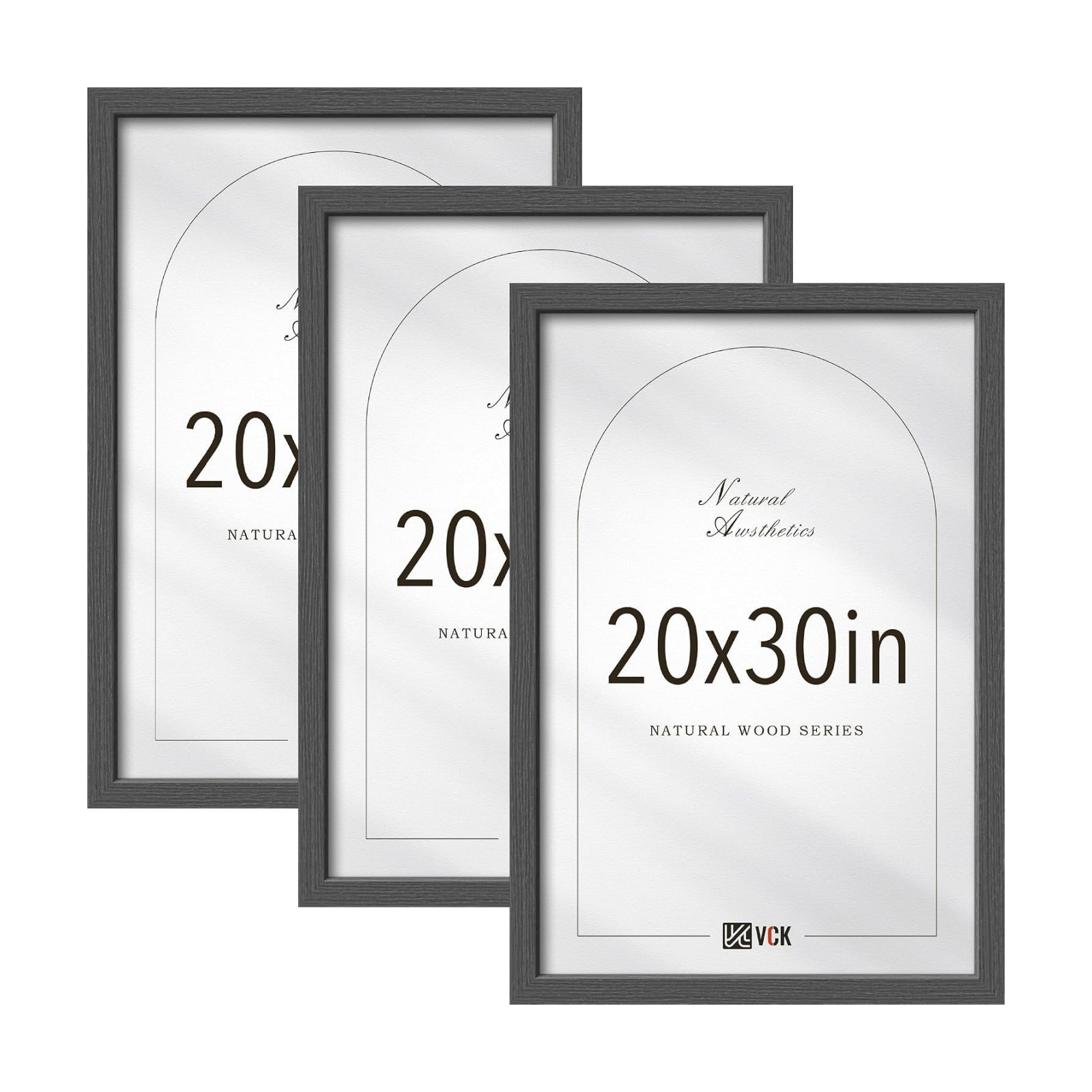 VCK 20x30 Poster Frames Set of 3, Grey Woodgrain, Wall Hanging | Wide Border, Exclusive Woodgrain, Shatterproof