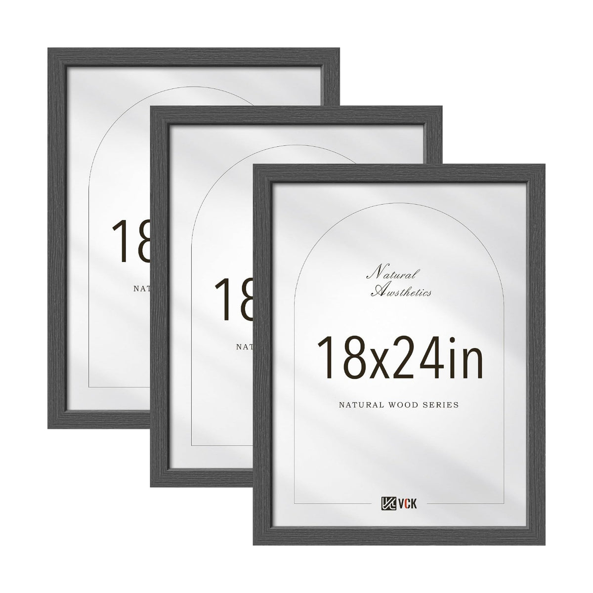 VCK 18x24 Poster Frames Set of 3, Grey Woodgrain, Wall Hanging | Wide Border, Exclusive Woodgrain, Shatterproof