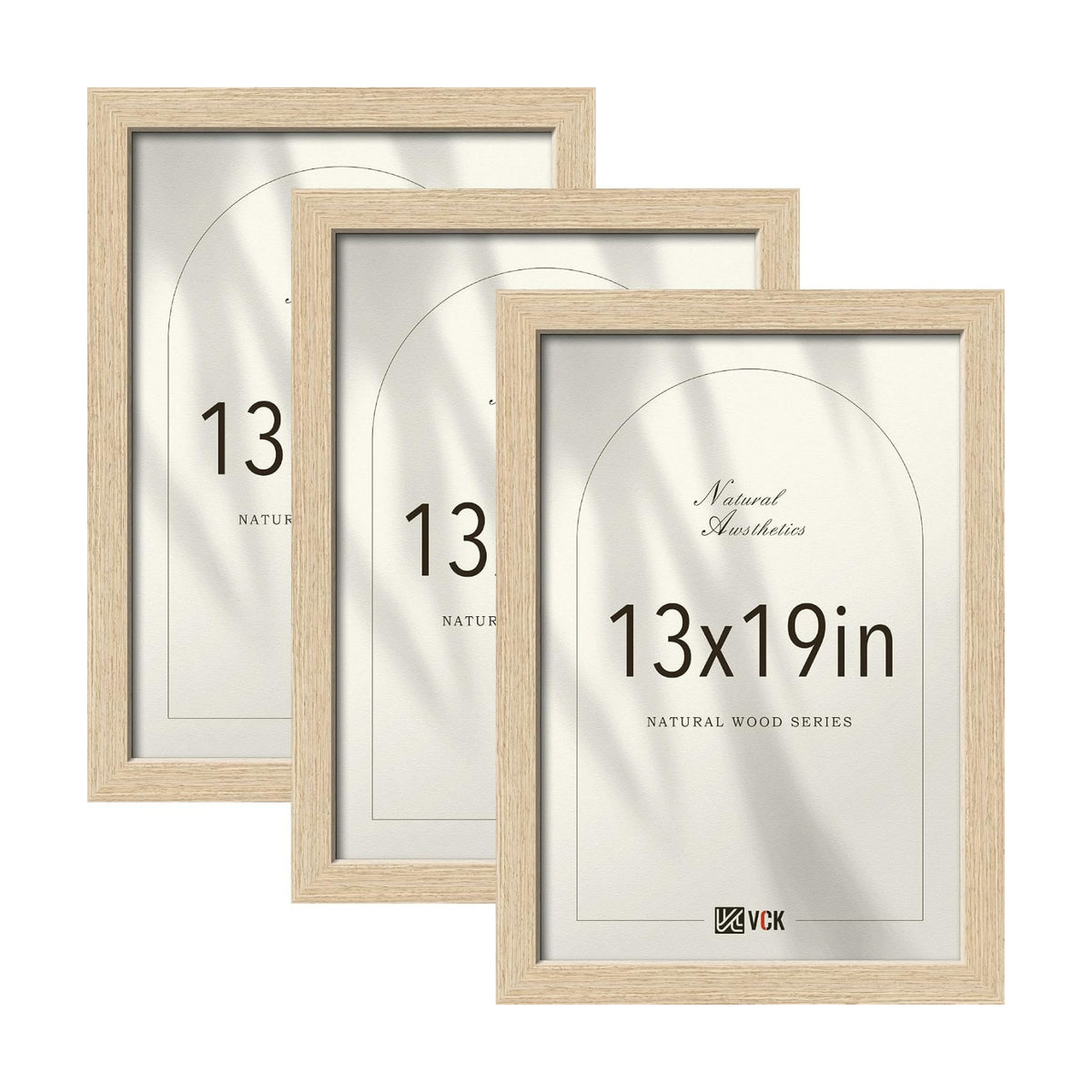 VCK 13x19 Picture Frame Set of 3, Natural Oak Woodgrain, Wall Hanging | Wide Border, Exclusive Woodgrain, Shatterproof
