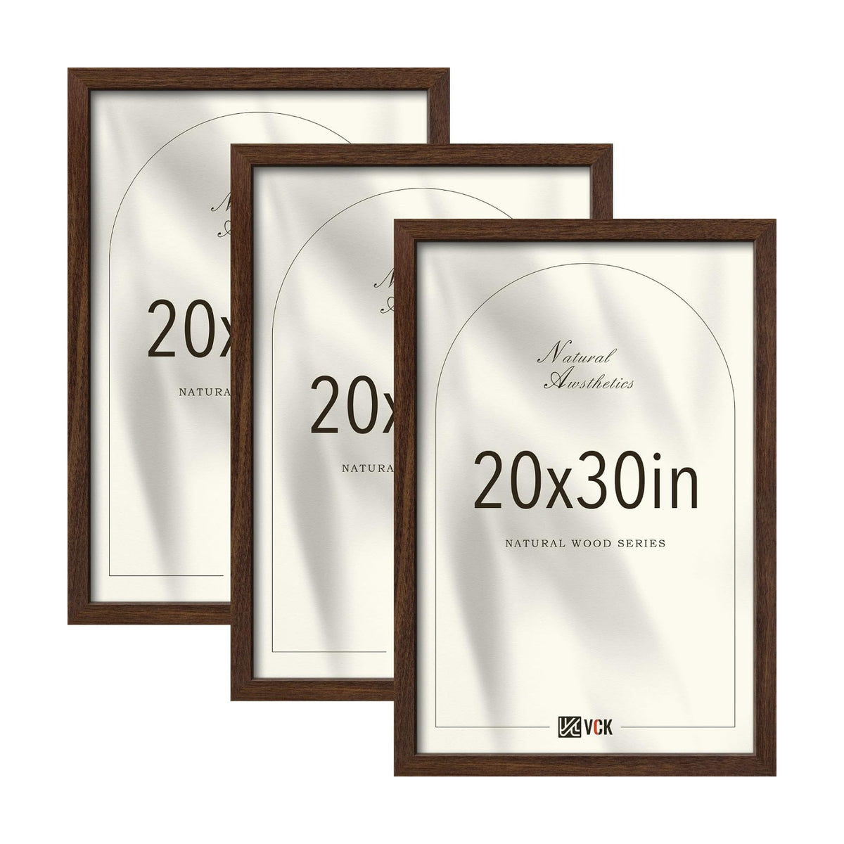 VCK 20x30 Poster Frame Set of 3, Brown Woodgrain, Wall Hanging | Wide Border, Exclusive Woodgrain, Shatterproof