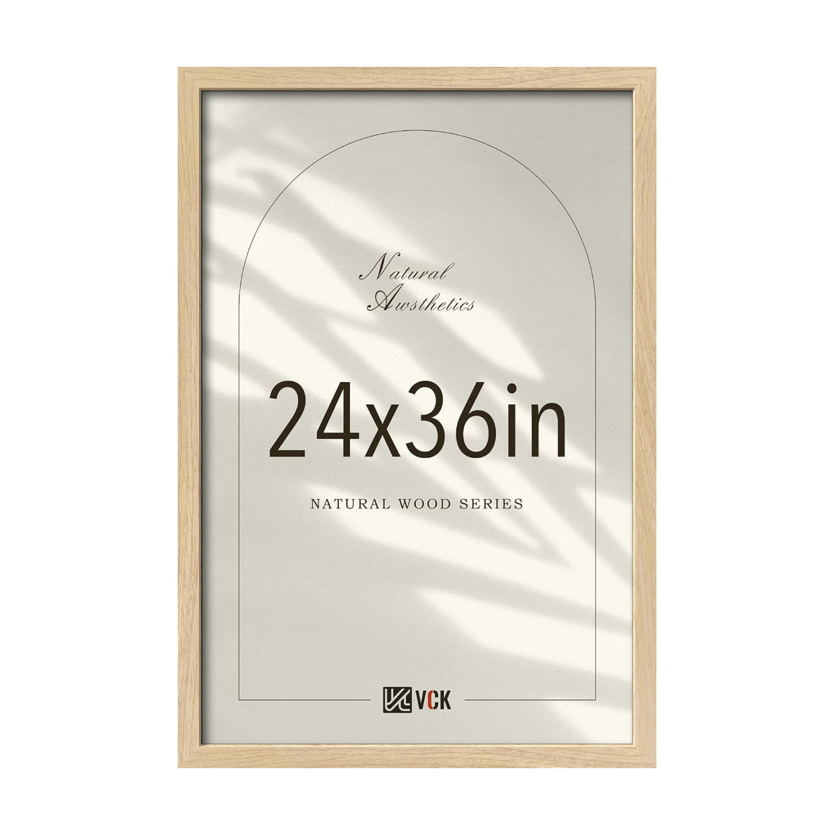 VCK 24x36 Poster Frame 1 Pack, Natural Solid Wood, Wall Hanging | Wide Border, Light Woodgrain, Shatterproof